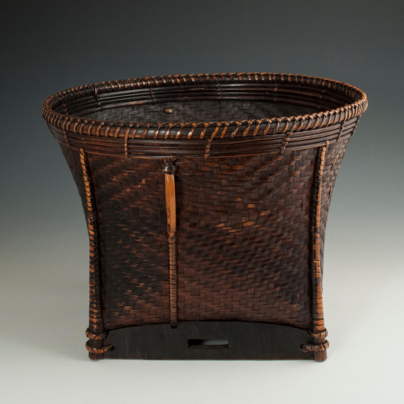 Tribal Early to Mid-20th Century Bamboo Collecting Basket, Khmu People, Vietnam or Laos