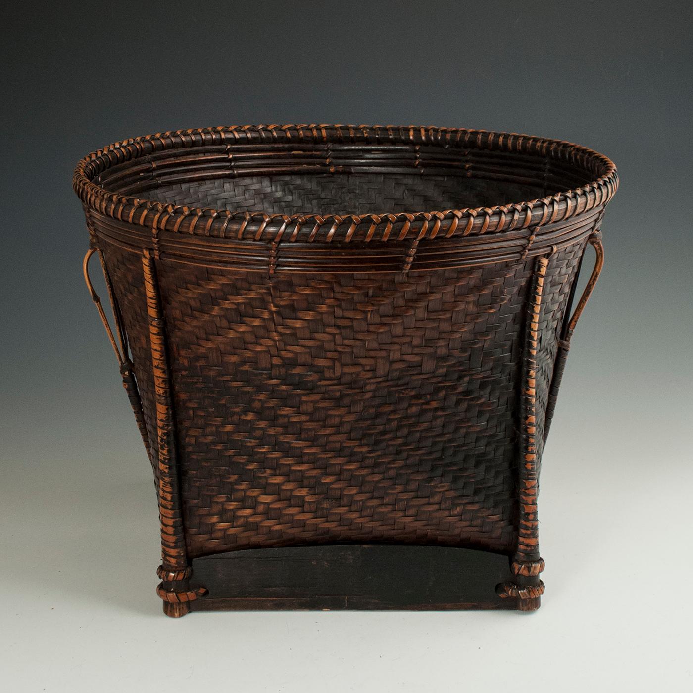 Hand-Crafted Early to Mid-20th Century Bamboo Collecting Basket, Khmu People, Vietnam or Laos