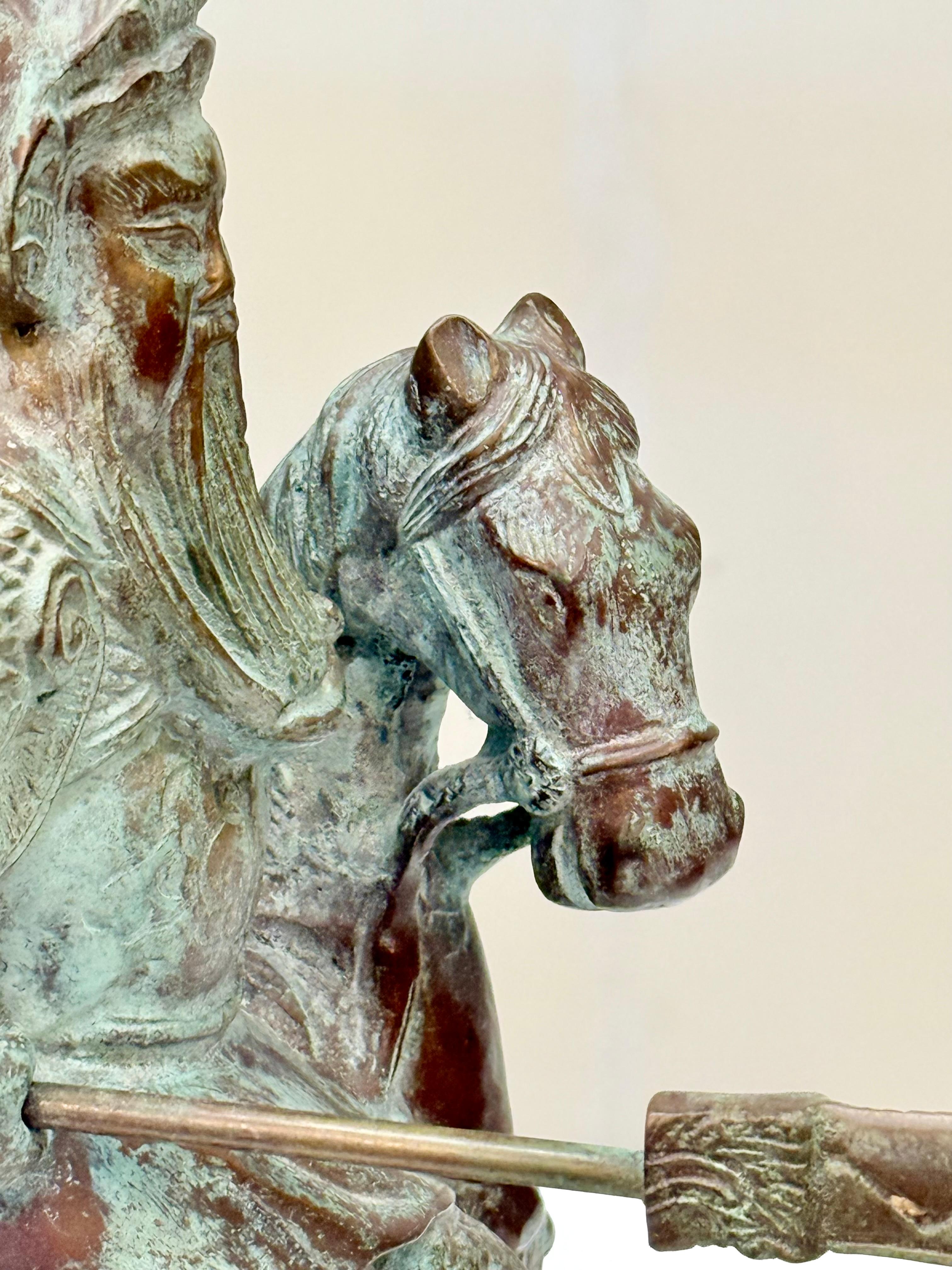 Early to Mid-20th Century Chinese Bronze Figurine of Mounted Warrior Guan Yu For Sale 5