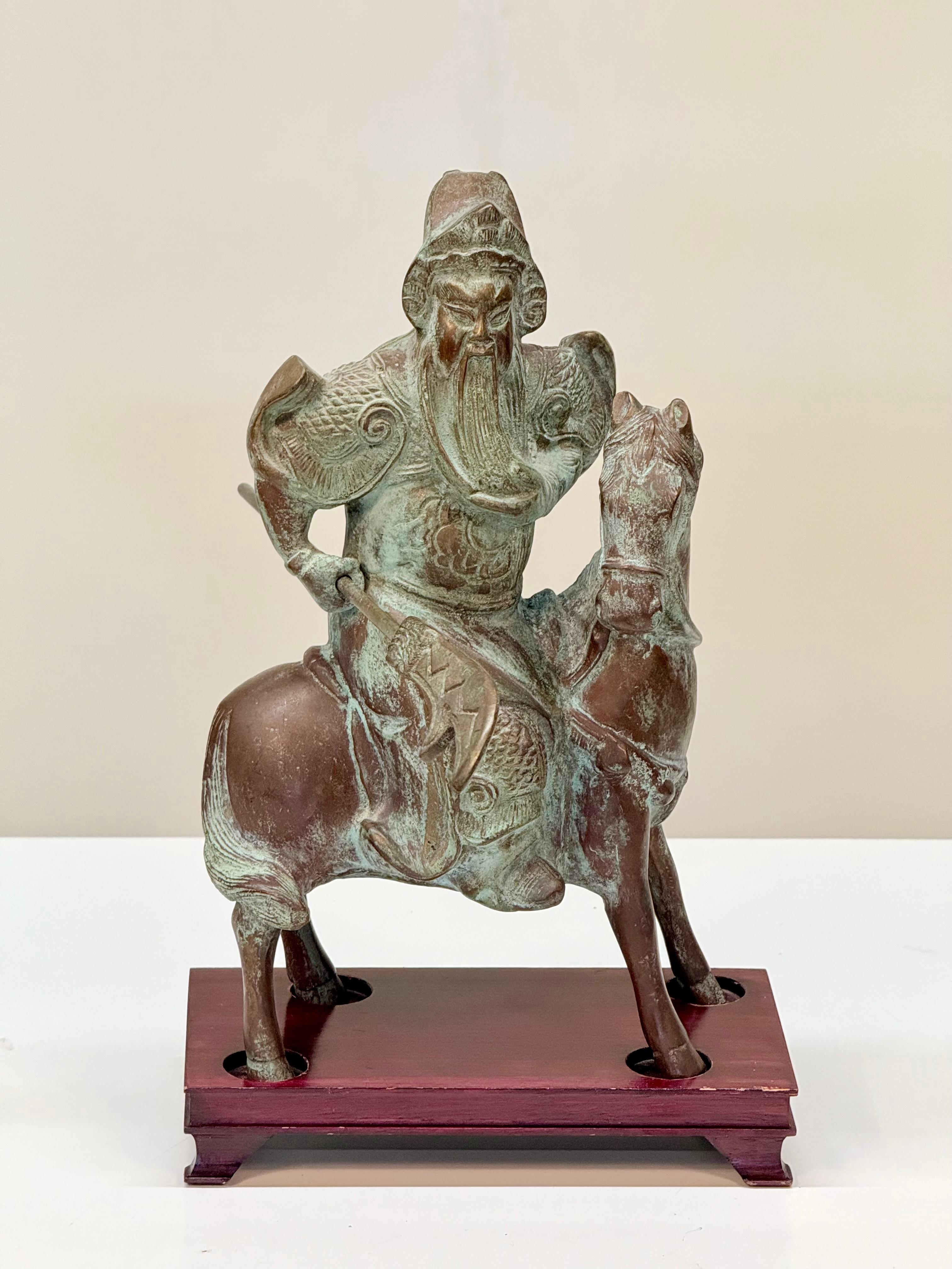 Early to Mid-20th Century Chinese Bronze Figurine of Mounted Warrior Guan Yu For Sale 13