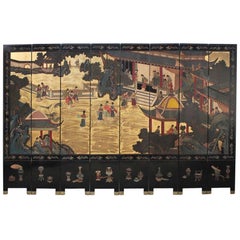 Early to Mid-20th Century Chinoiserie Lacquered Folding Screen