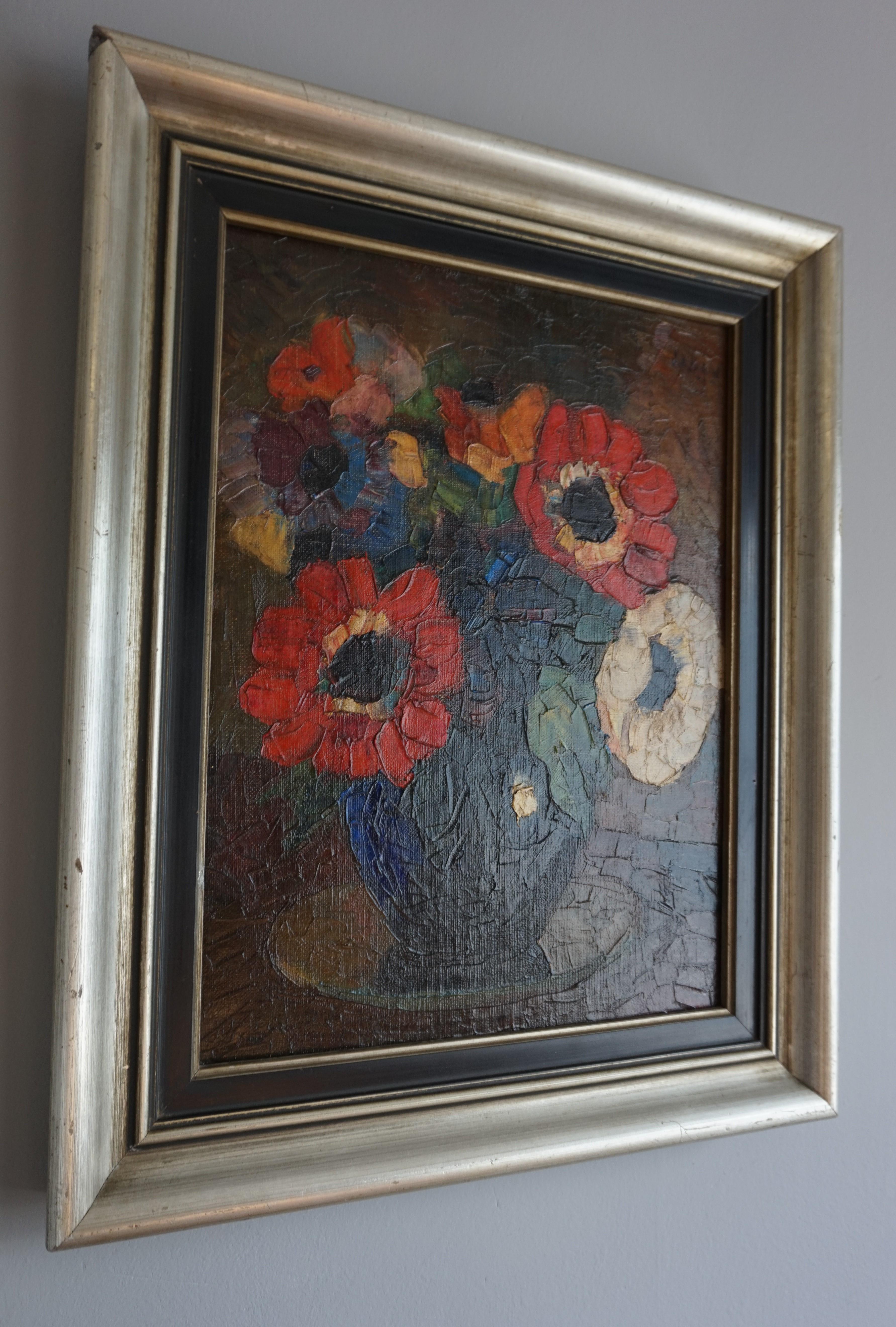 Early to Mid-20th Century Colorful & Vibrant Bouquet of Flowers in Vase Painting For Sale 6