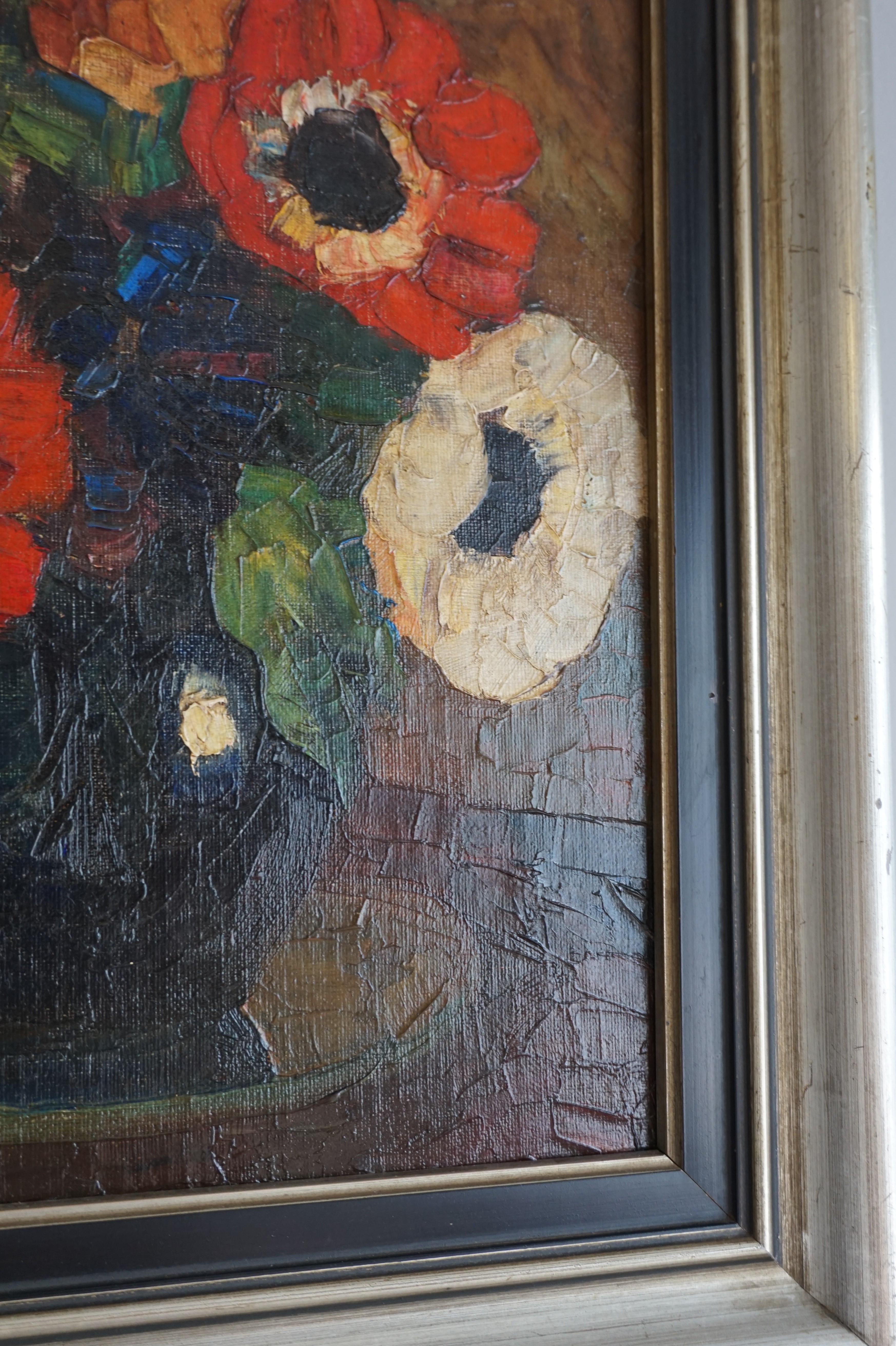 Bunter und lebendiger Blumenstrauß in Vase, Gemälde, Anfang bis Mitte des 20. Jahrhunderts im Angebot 7