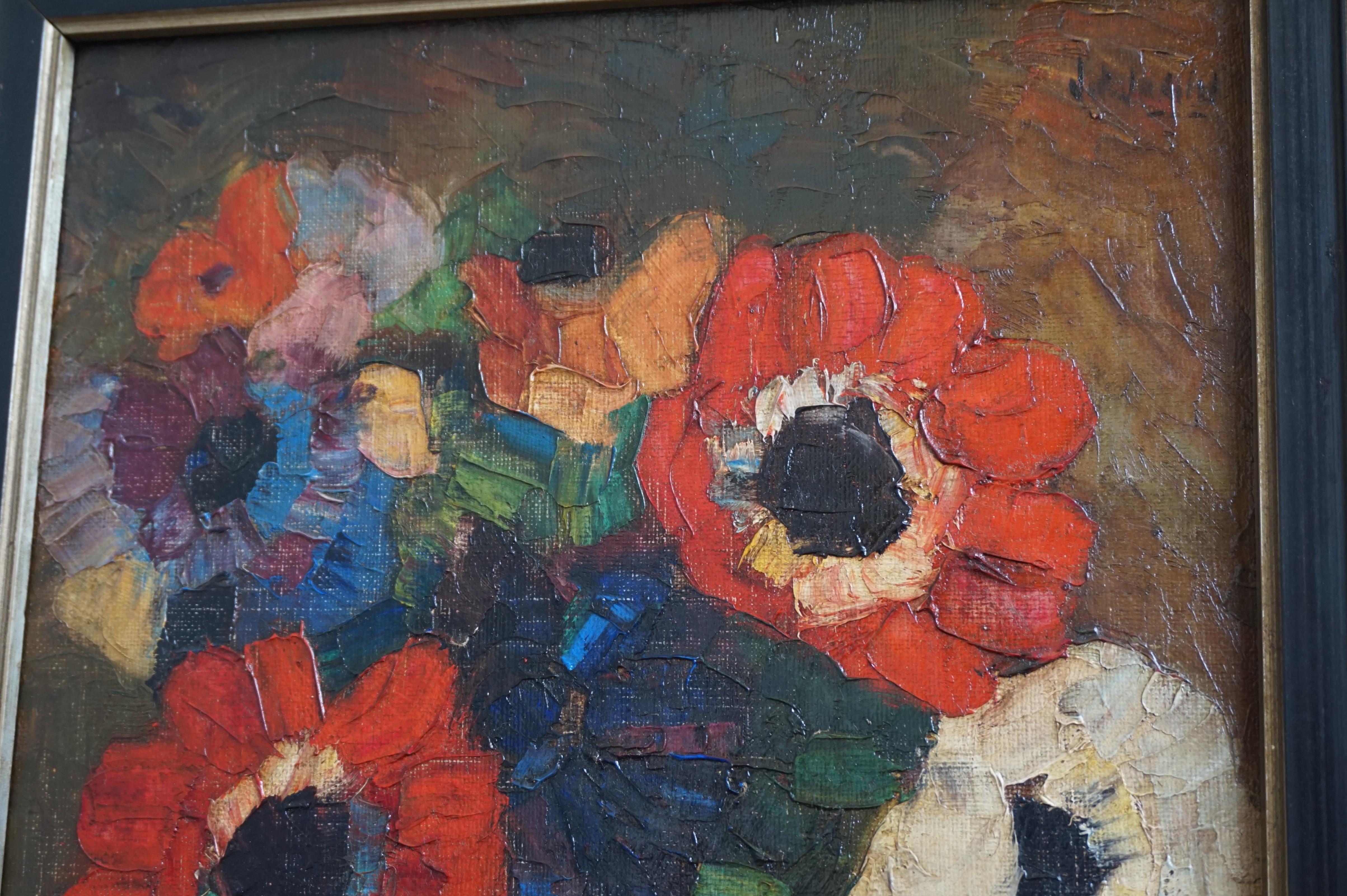 Bunter und lebendiger Blumenstrauß in Vase, Gemälde, Anfang bis Mitte des 20. Jahrhunderts im Angebot 9
