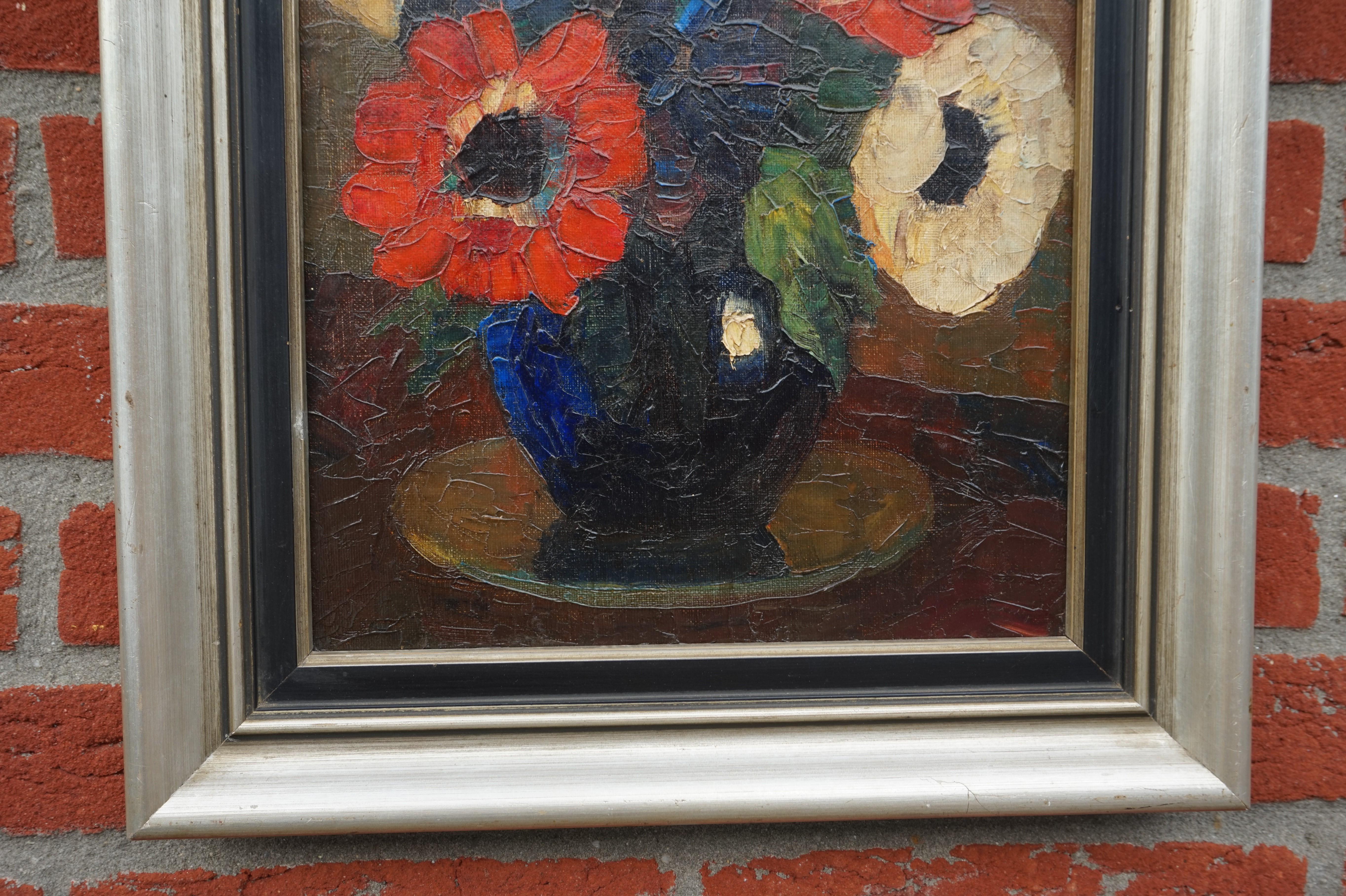 Bunter und lebendiger Blumenstrauß in Vase, Gemälde, Anfang bis Mitte des 20. Jahrhunderts im Angebot 3