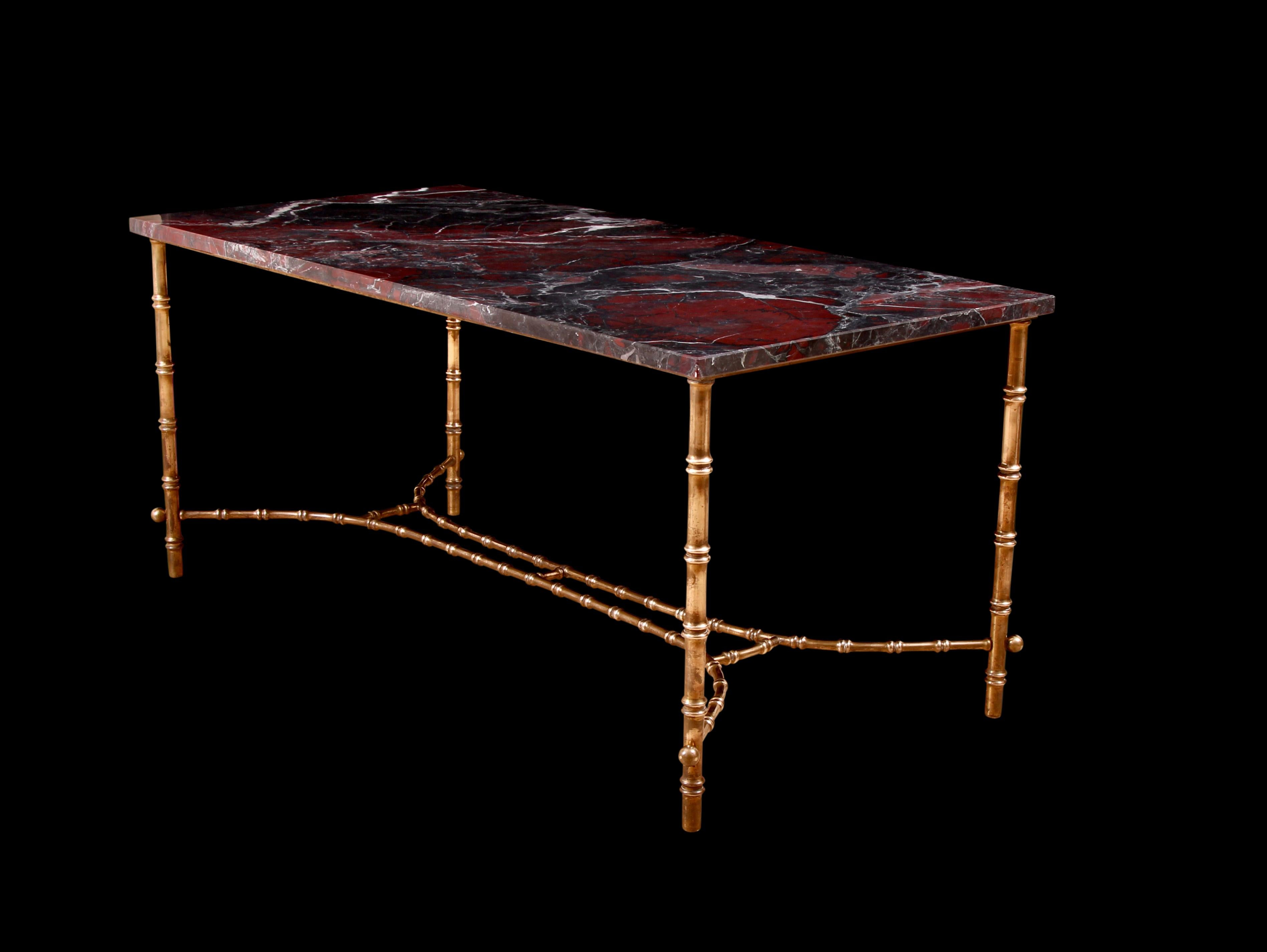 Early to Mid-20th Century French Marble & Faux Bamboo Brass Coffee Table 5