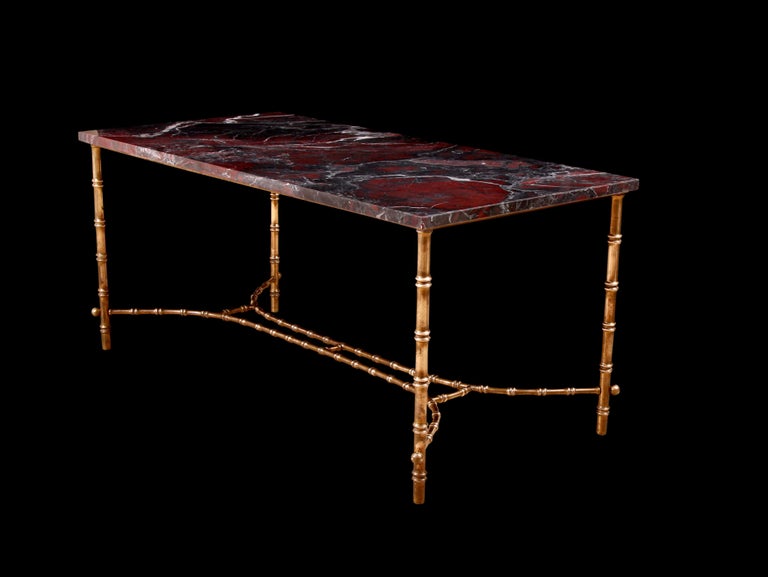 Early to Mid-20th Century French Marble & Faux Bamboo Brass Coffee Table For Sale 5