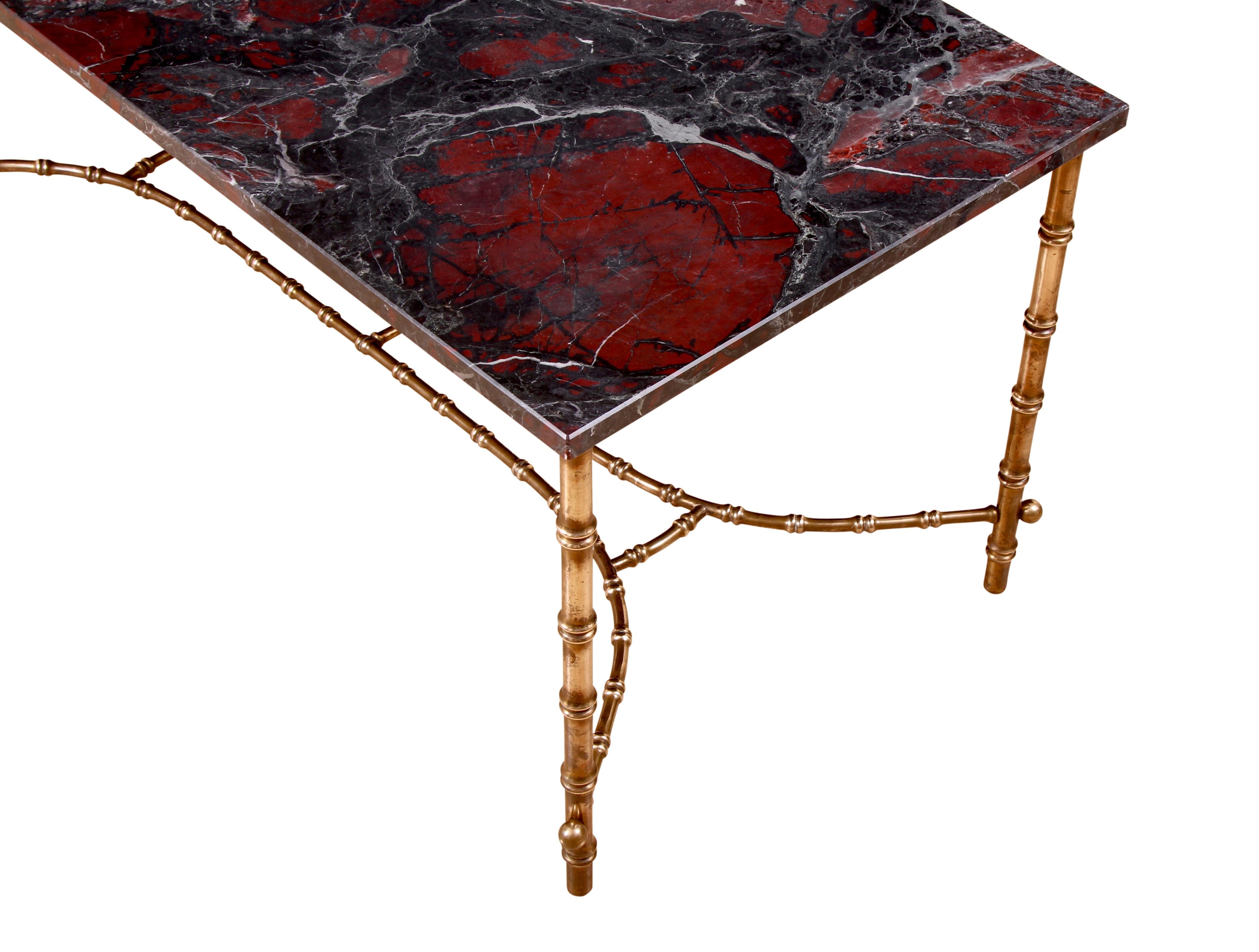 Early to Mid-20th Century French Marble & Faux Bamboo Brass Coffee Table 1