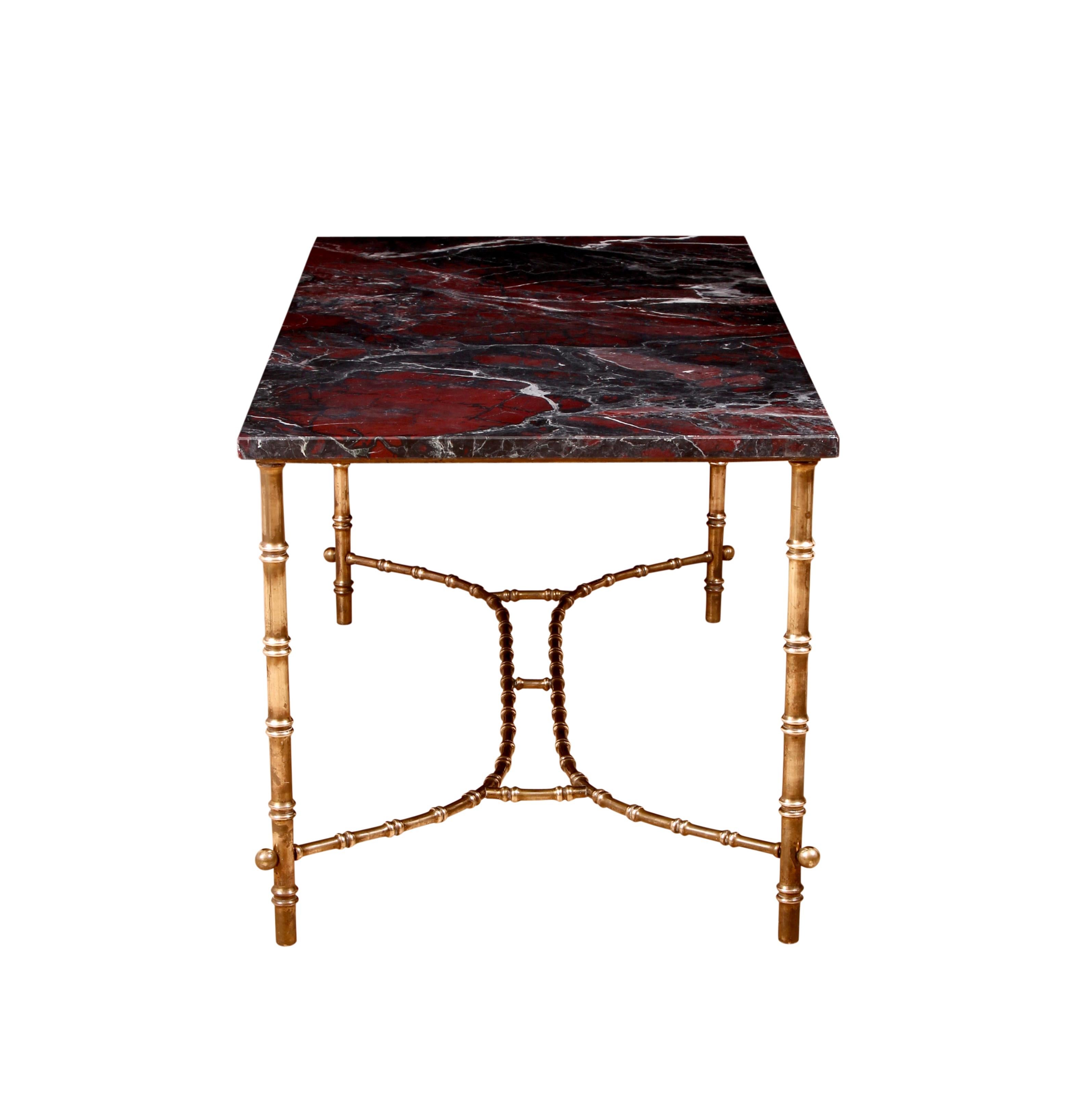 Early to Mid-20th Century French Marble & Faux Bamboo Brass Coffee Table 2