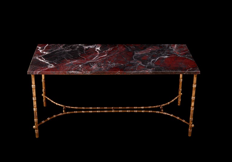 Early to Mid-20th Century French Marble & Faux Bamboo Brass Coffee Table For Sale 3