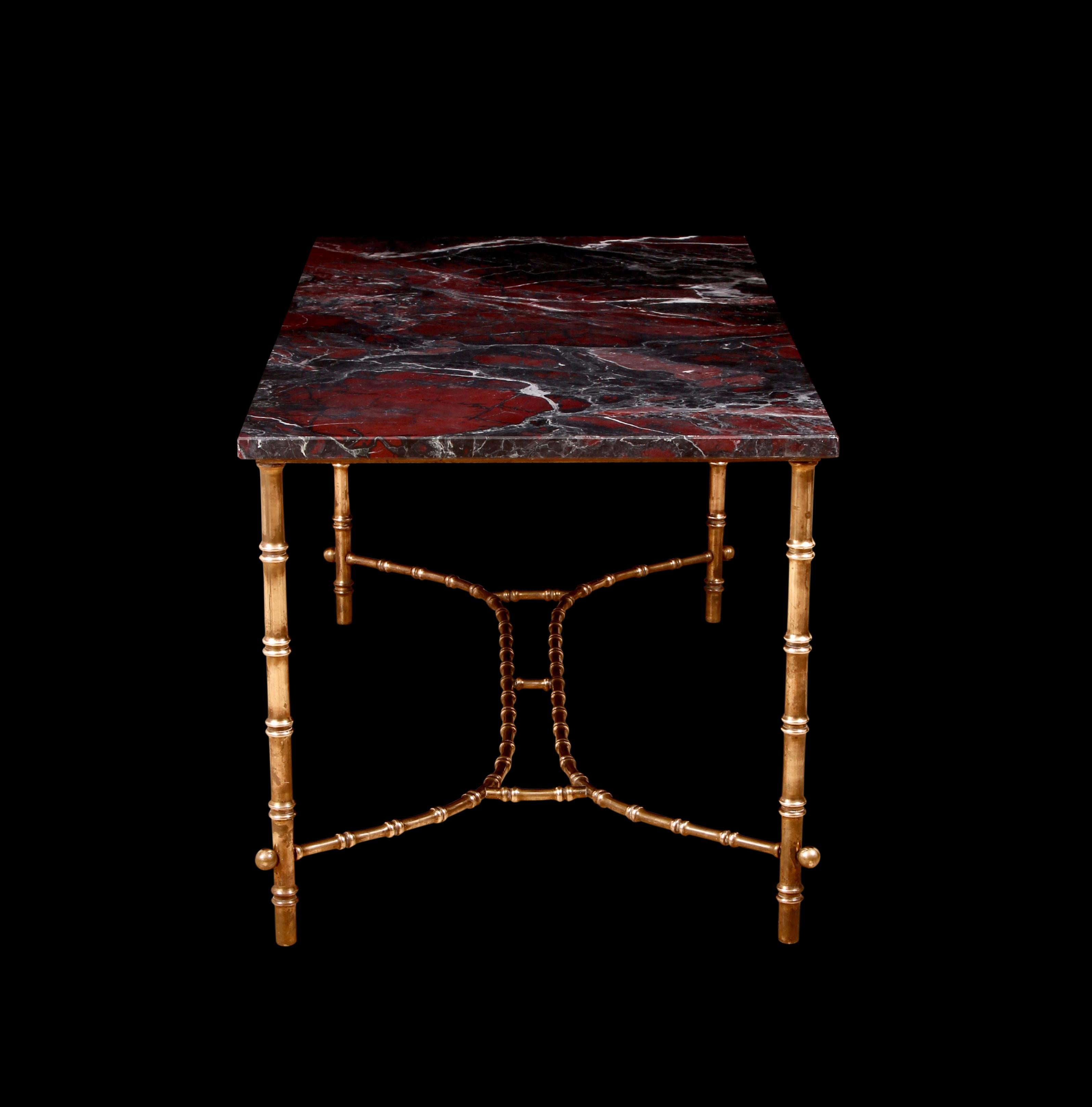 Early to Mid-20th Century French Marble & Faux Bamboo Brass Coffee Table 4