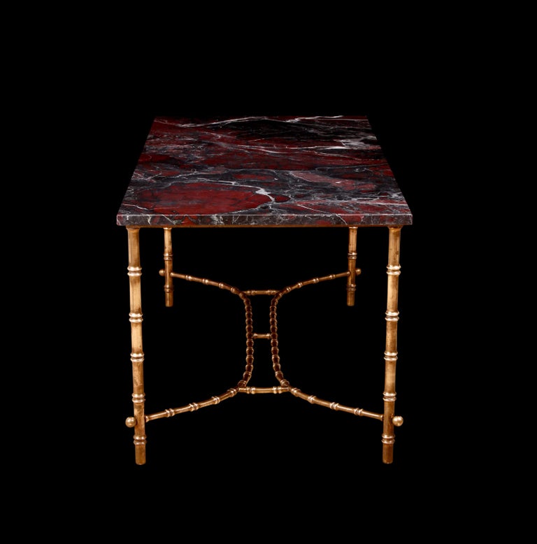 Early to Mid-20th Century French Marble & Faux Bamboo Brass Coffee Table For Sale 4