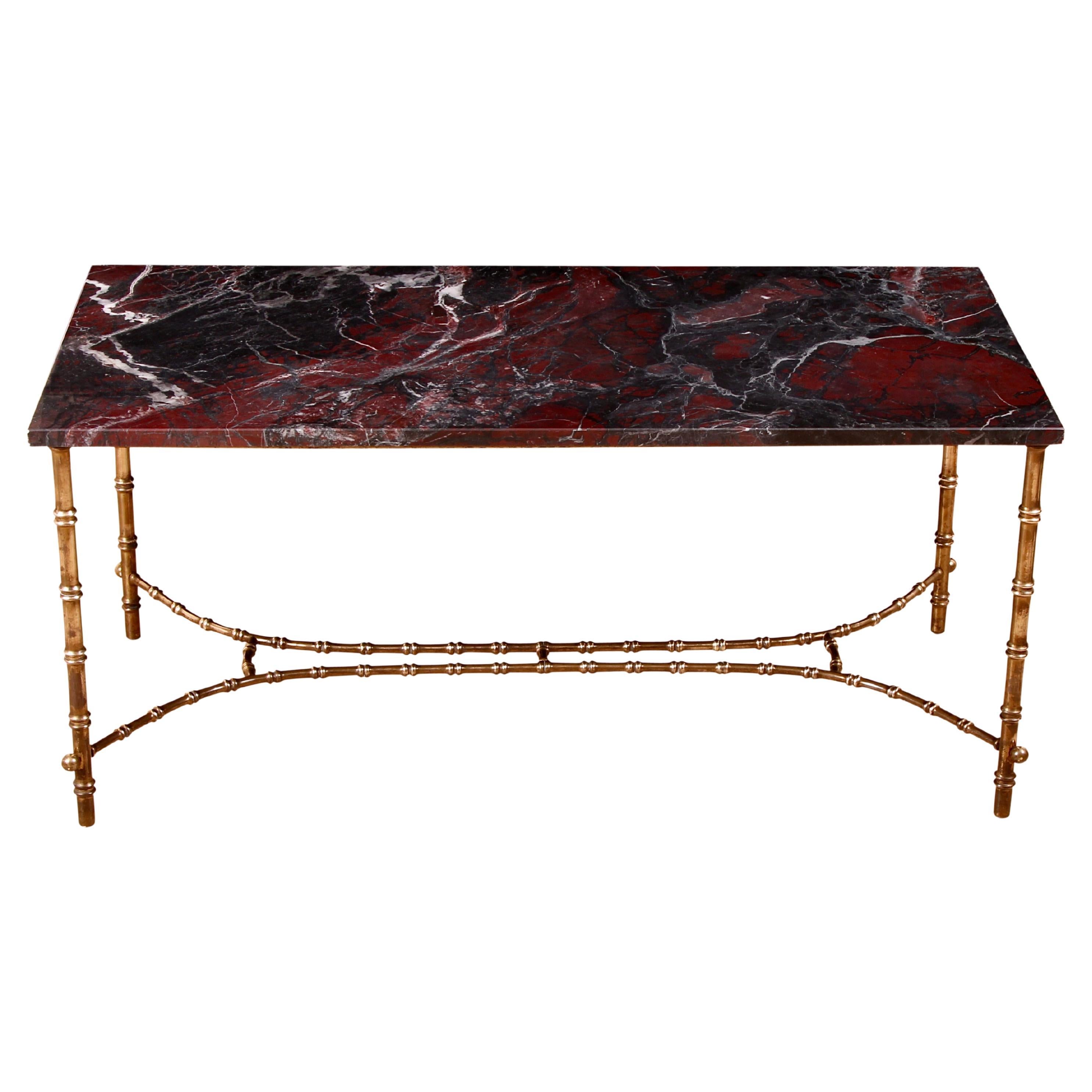 Early to Mid-20th Century French Marble & Faux Bamboo Brass Coffee Table