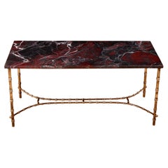 Early to Mid-20th Century French Marble & Faux Bamboo Brass Coffee Table