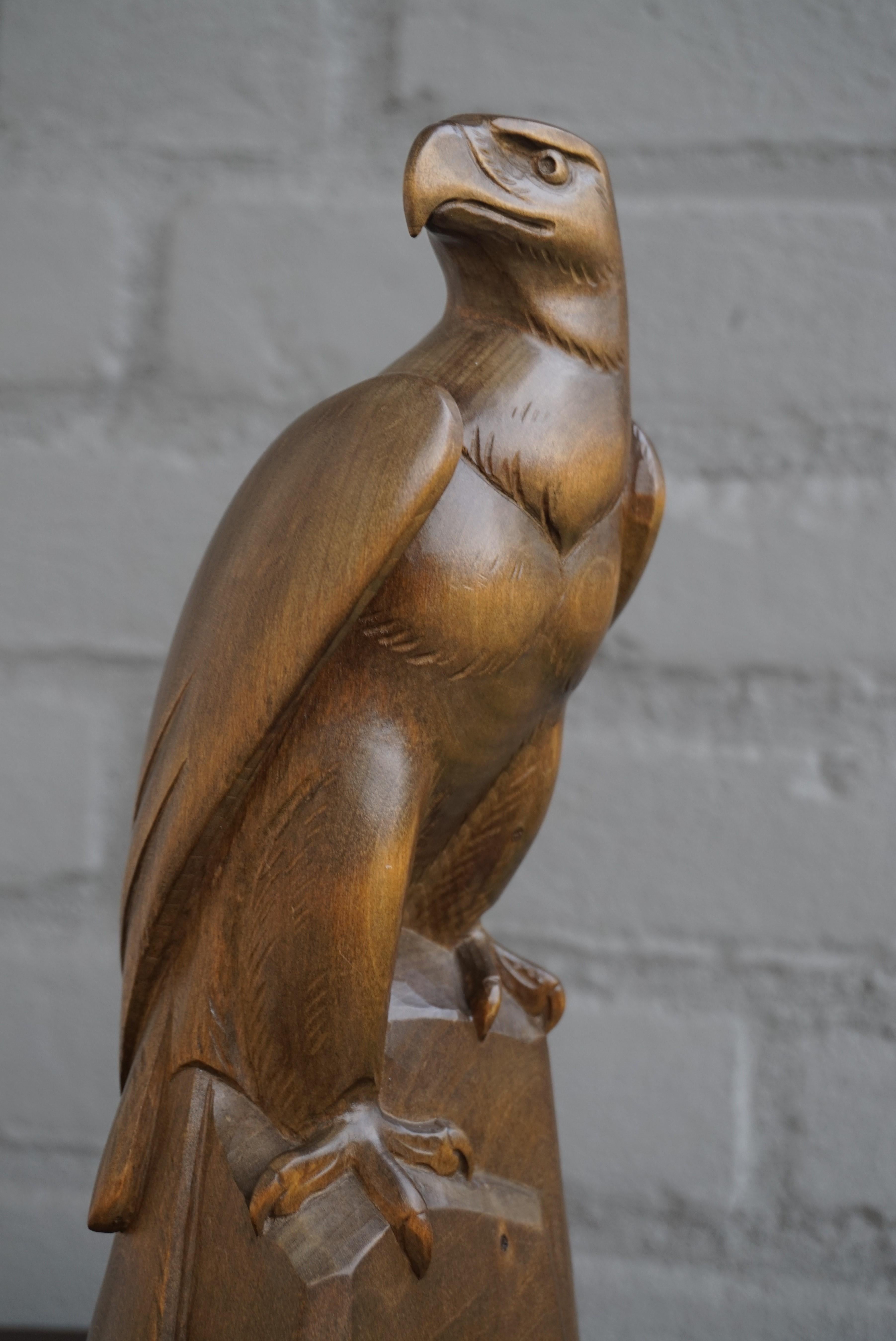 Early to Mid-20th Century Hand Carved Black Forest Sitting Eagle Sculpture For Sale 1