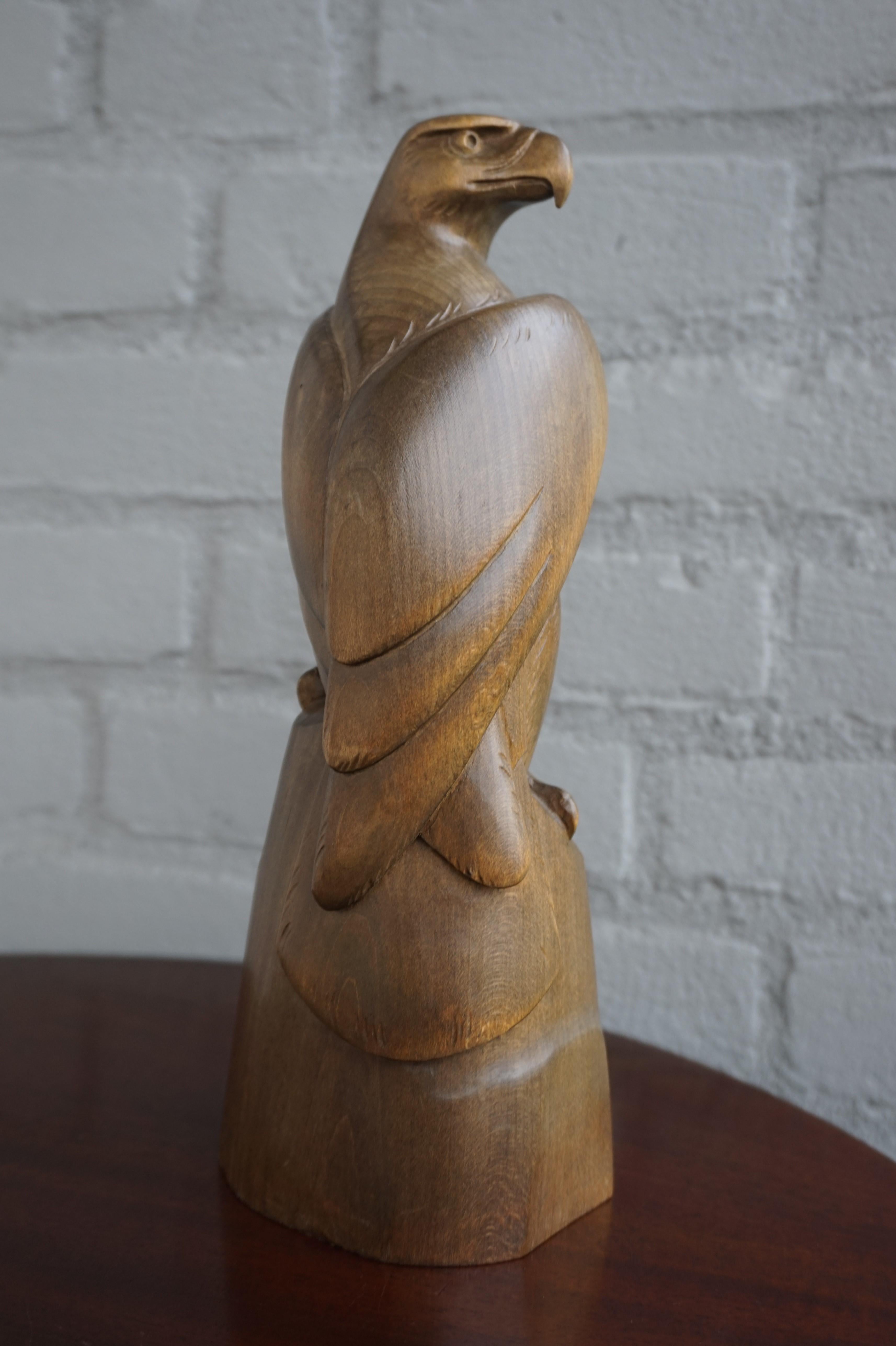 Early to Mid-20th Century Hand Carved Black Forest Sitting Eagle Sculpture For Sale 2
