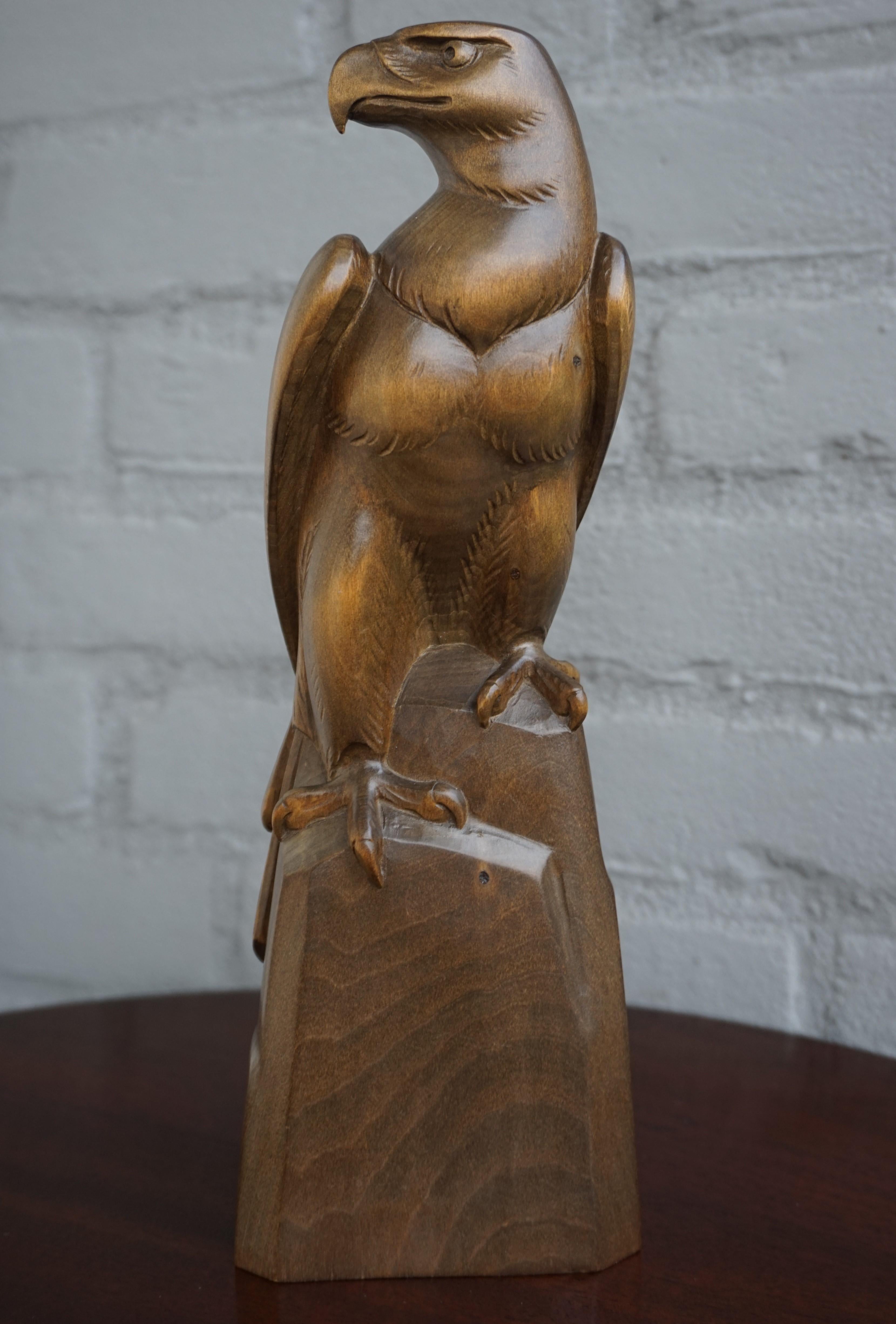 Early to Mid-20th Century Hand Carved Black Forest Sitting Eagle Sculpture For Sale 4