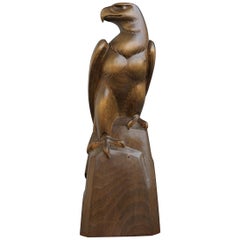 Early to Mid-20th Century Hand Carved Black Forest Sitting Eagle Sculpture