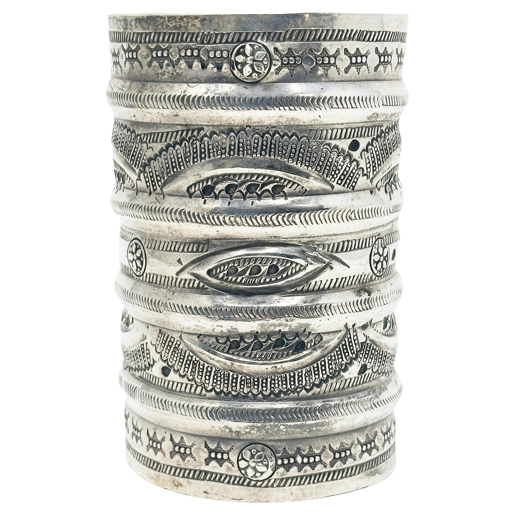 Early to Mid-20th Century Large Silver Hand-Stamped Cuff, Libya