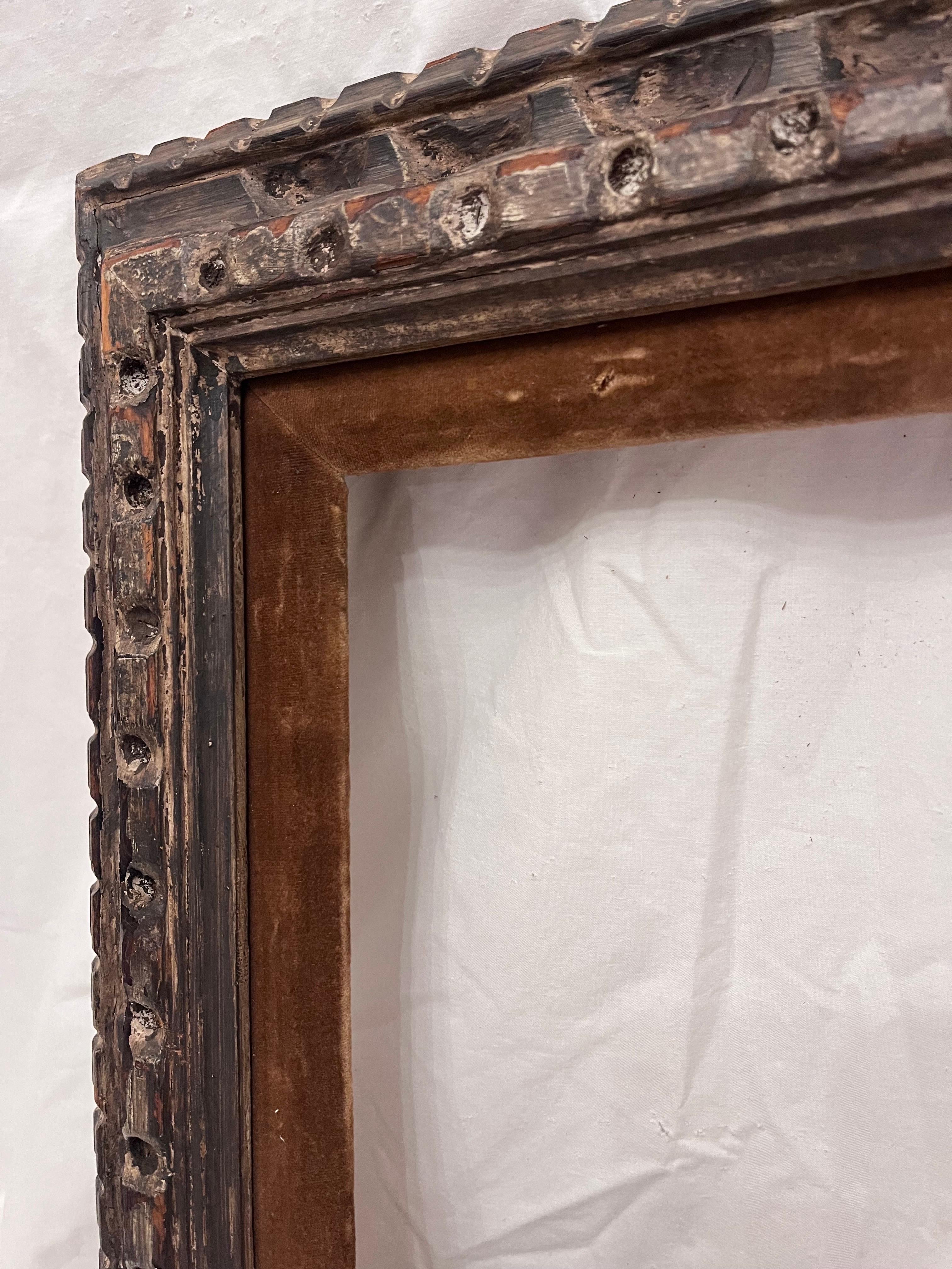 Velvet Early to Mid 20th Century Modernist Carved Paint Finished Picture Frame 15 x 13