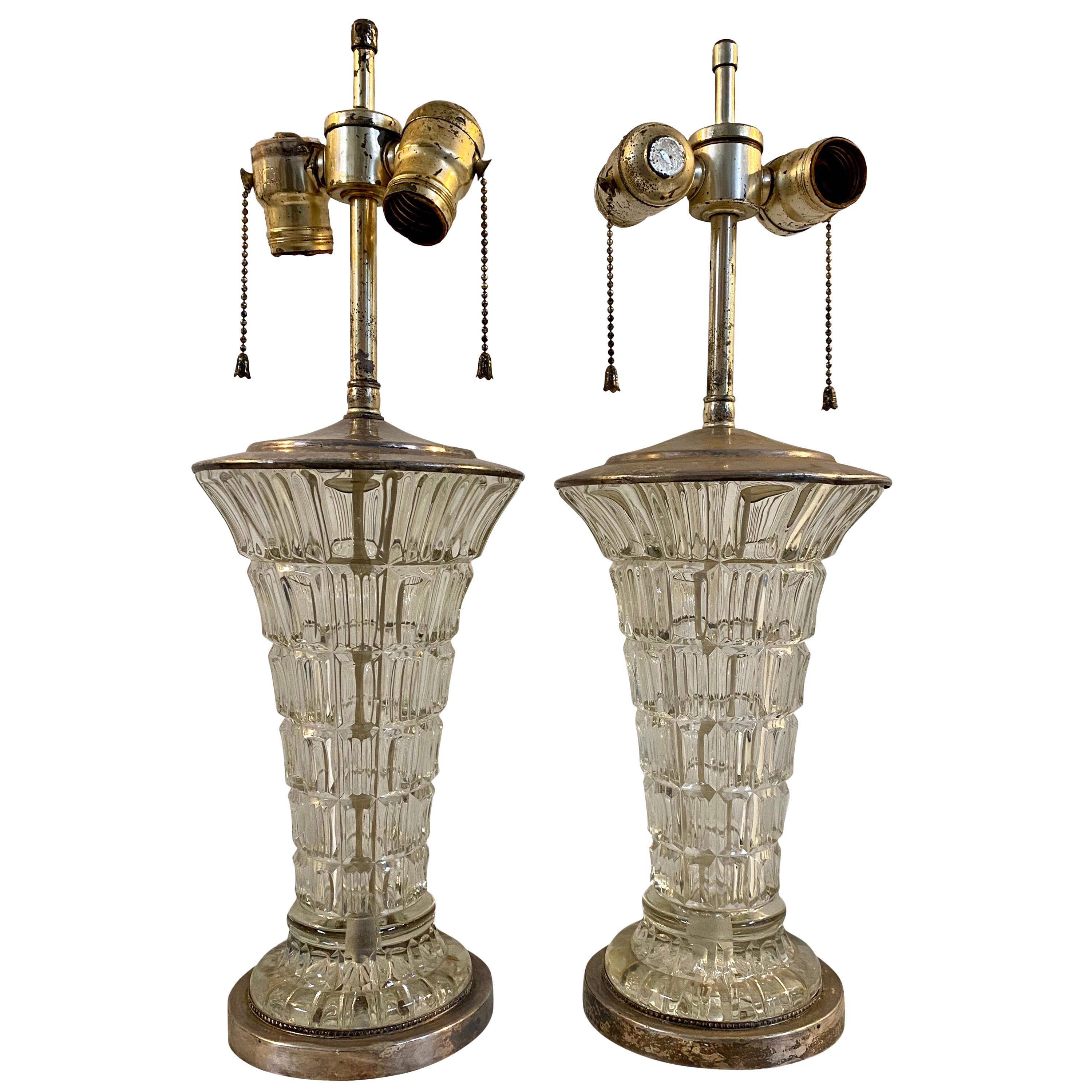 Early to Mid-20th Century Molded Glass Table Lamps for Restoration, circa 1940 For Sale
