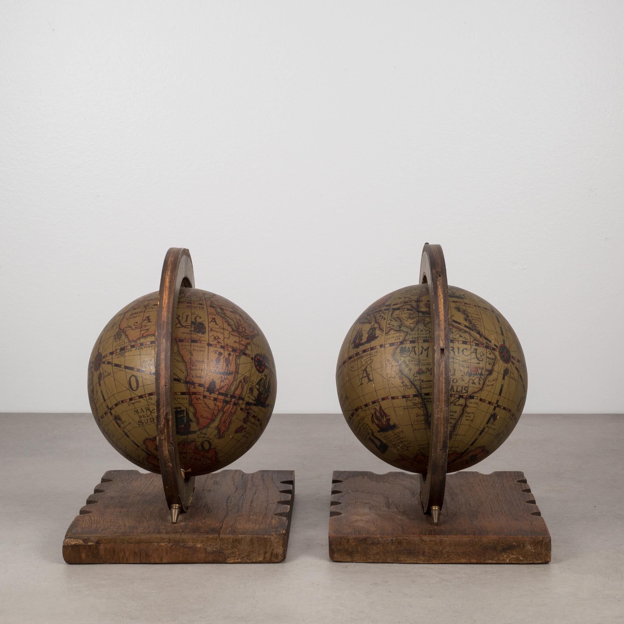 Early to Mid-20th Century Rotating Globe Bookends, circa 1940s-1950s In Good Condition In San Francisco, CA