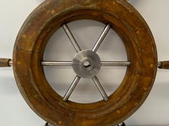 Early to Mid 20th Century Teak and Aluminum Ships Wheel 1930s to 1950s