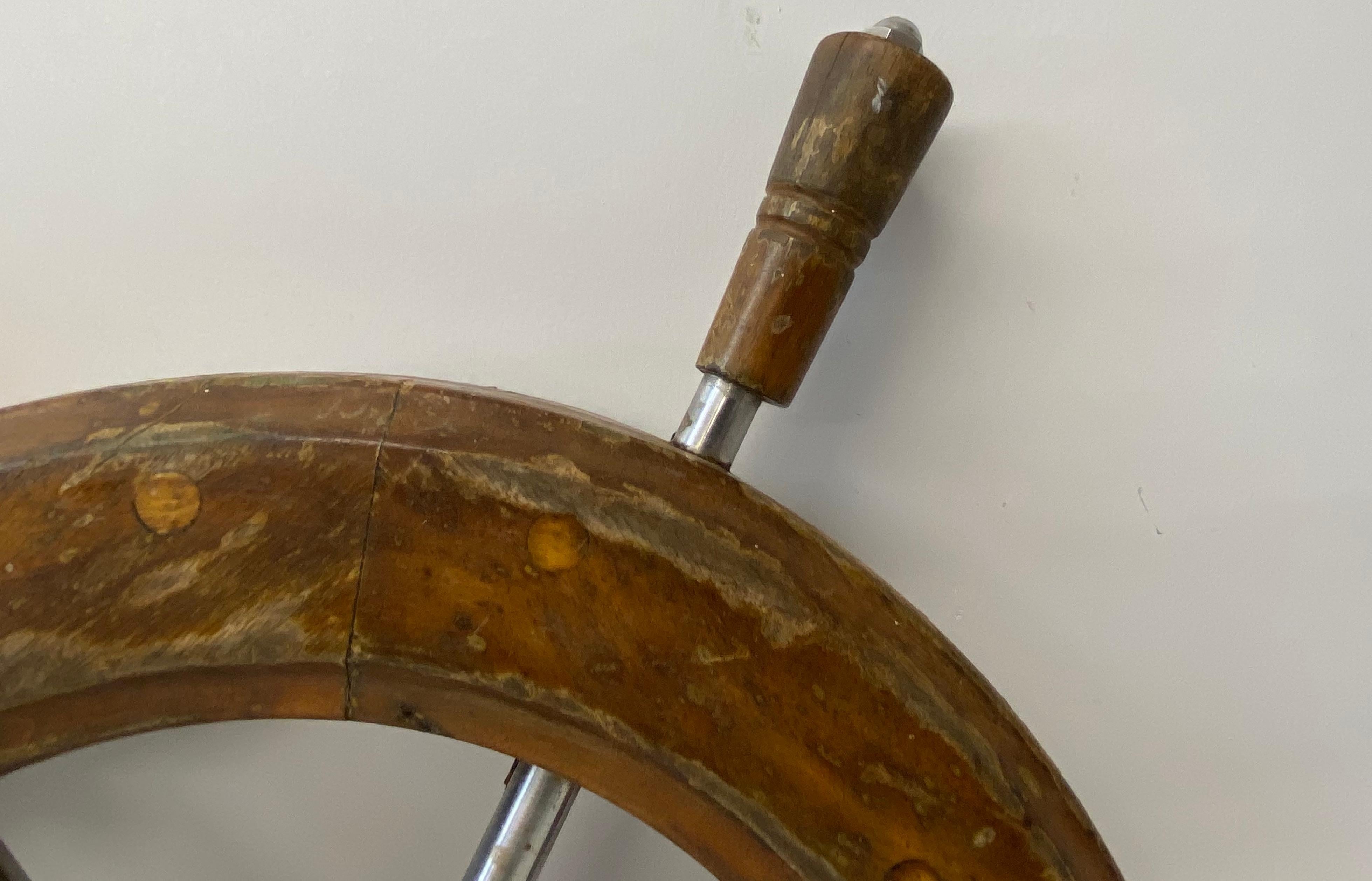 American Early to Mid 20th Century Teak and Aluminum Ships Wheel 1930s to 1950s For Sale