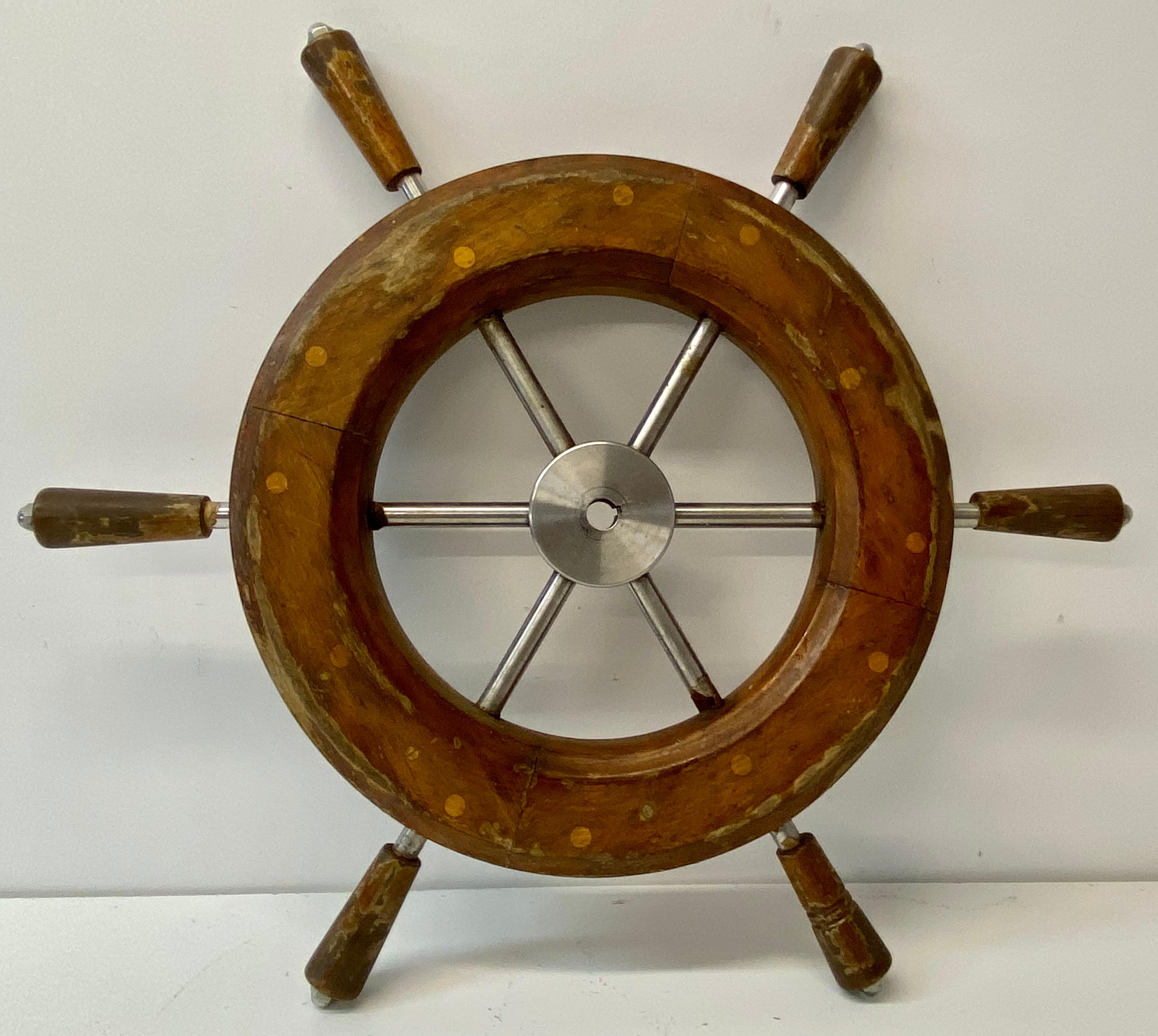 Early to Mid 20th Century Teak and Aluminum Ships Wheel 1930s to 1950s In Good Condition For Sale In San Francisco, CA