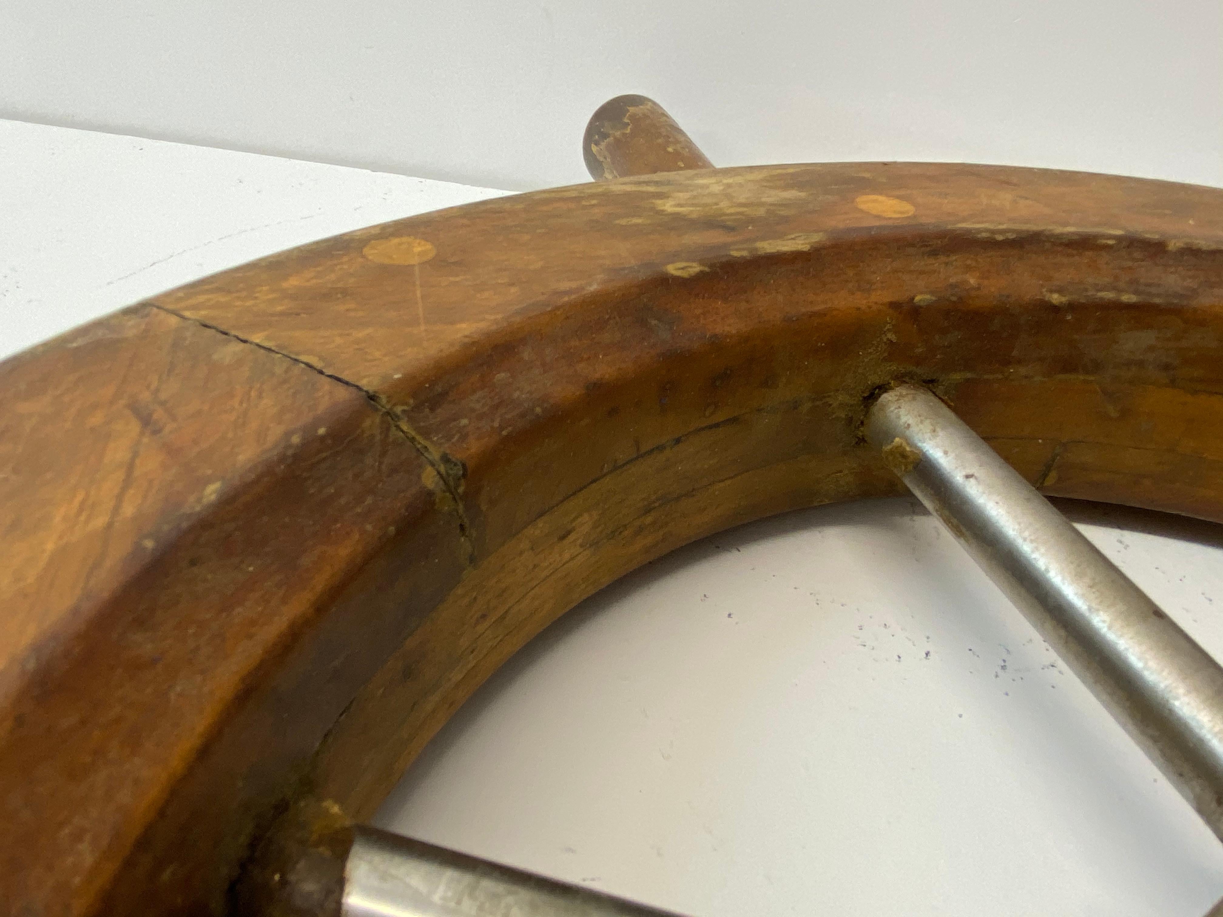 Early to Mid 20th Century Teak and Aluminum Ships Wheel 1930s to 1950s For Sale 2