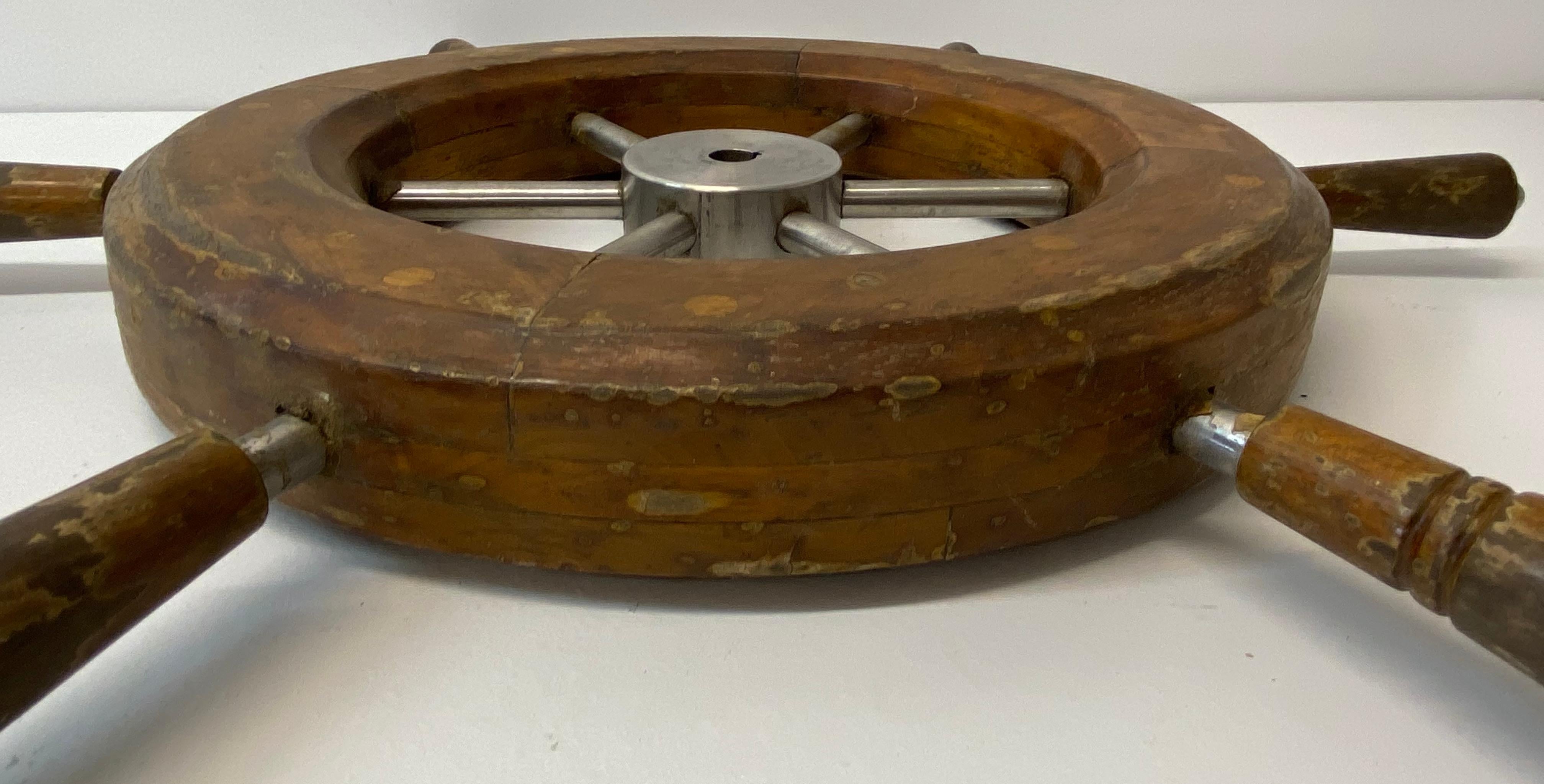 Early to Mid 20th Century Teak and Aluminum Ships Wheel 1930s to 1950s For Sale 4