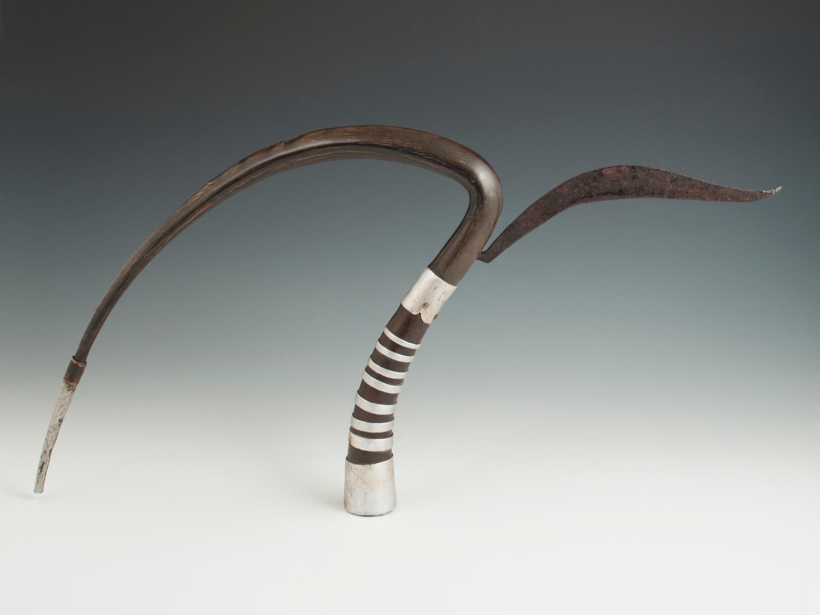 Forged Early to Mid-20th Century Tribal Horn Rice Cutter, Khymer Culture, Cambodia