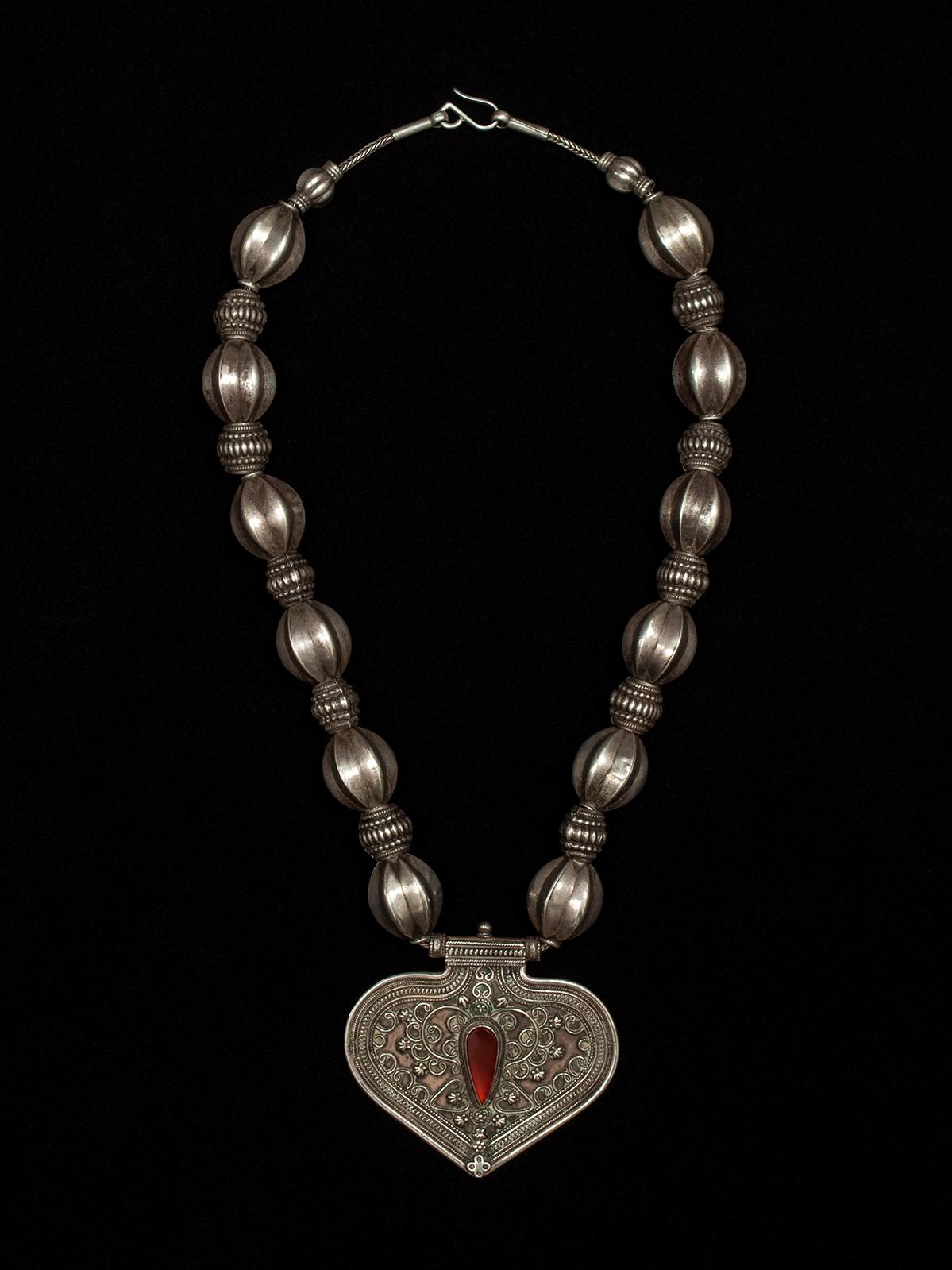 Central Asian Early to Mid-20th Century Turkoman Silver Necklace, Central Asia