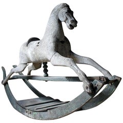 Antique Early to Mid-19th Century Grey Bow Rocking Horse, circa 1830-1840