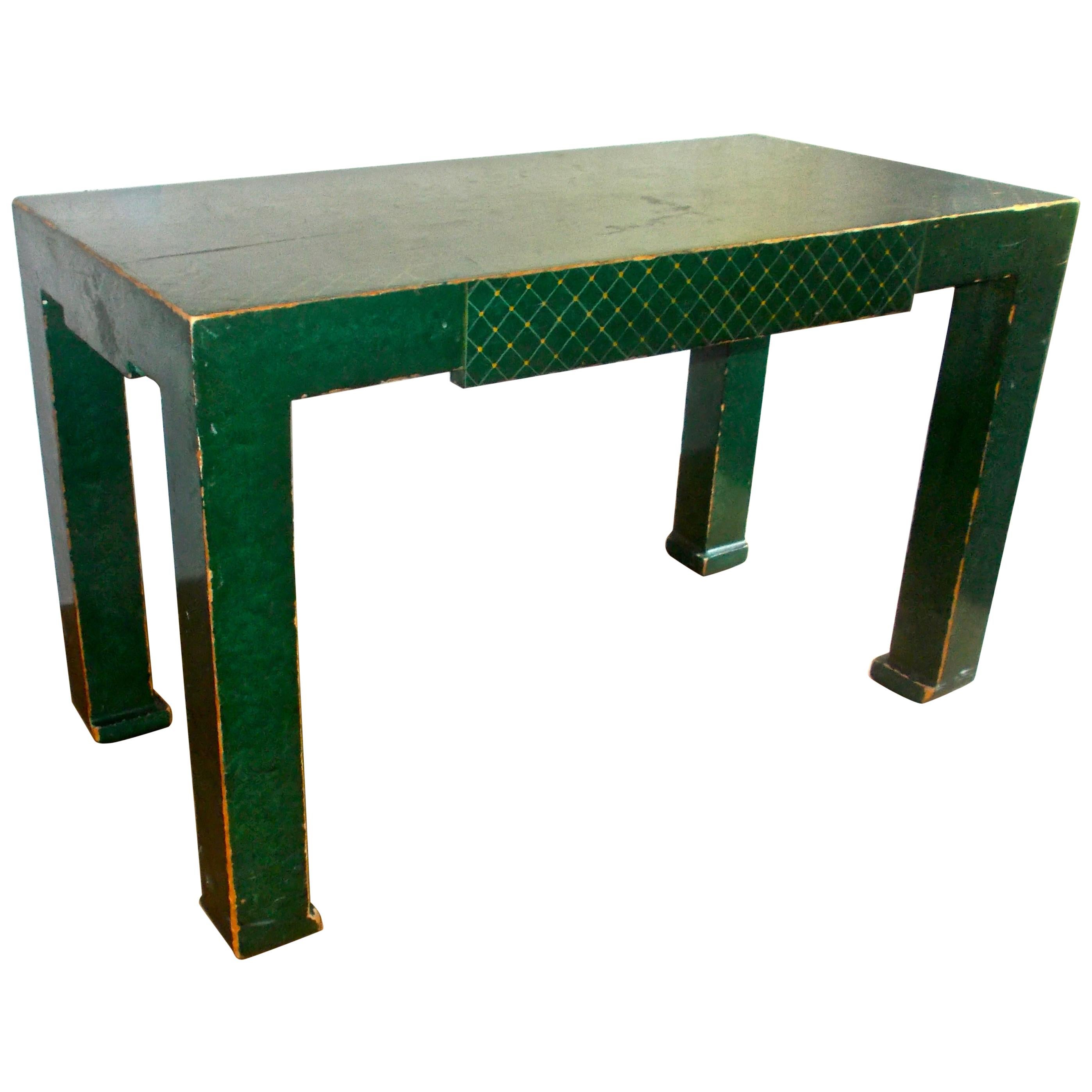 Early Tommi Parzinger Style Deep Green Lacquer Chinoiserie Coffee Table