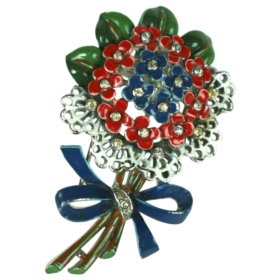 Early Trifari Enamel Bouquet Clip For Sale
