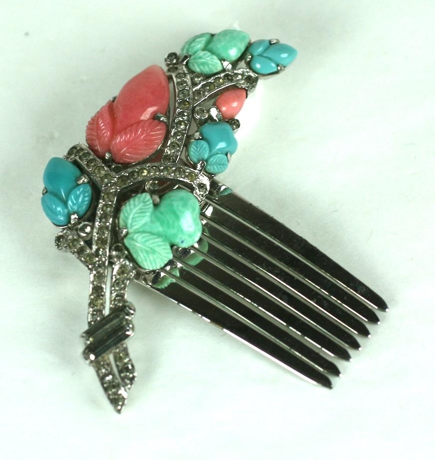 Art Deco Early Trifari Fruit Salad Comb For Sale