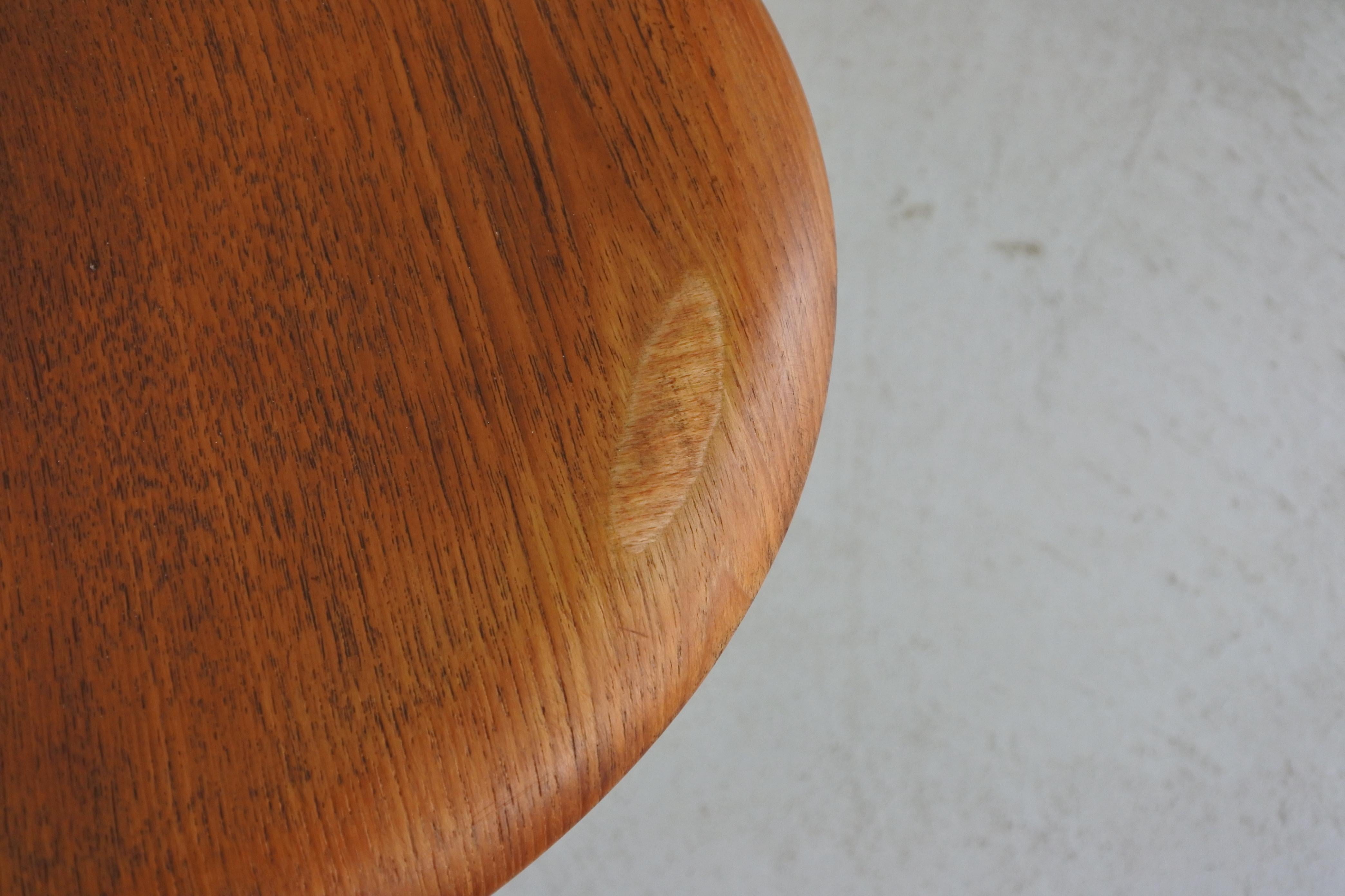 Early Tripod Dot Stool by Fritz Hansen, Teak and Plated Copper, Denmark 1960s For Sale 2