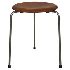 Early Tripod Dot Stool by Fritz Hansen, Teak and Plated Copper, Denmark 1960s