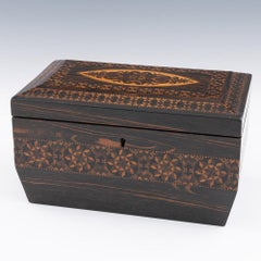 Frühe Tunbridge Ware Teedose mit zwei Fächern um 1830