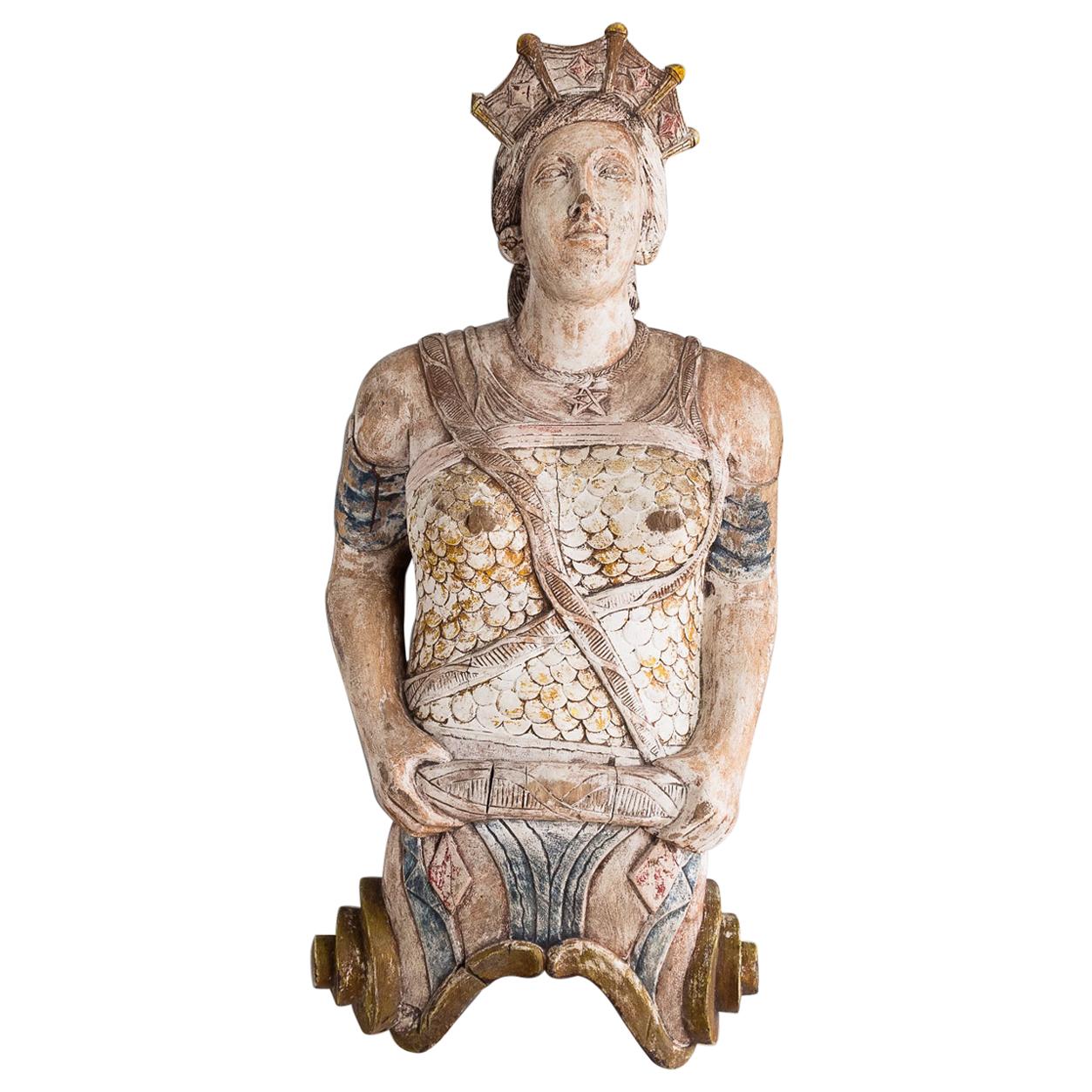 Early 20th Century English Carved Figurehead of Queen Boudica