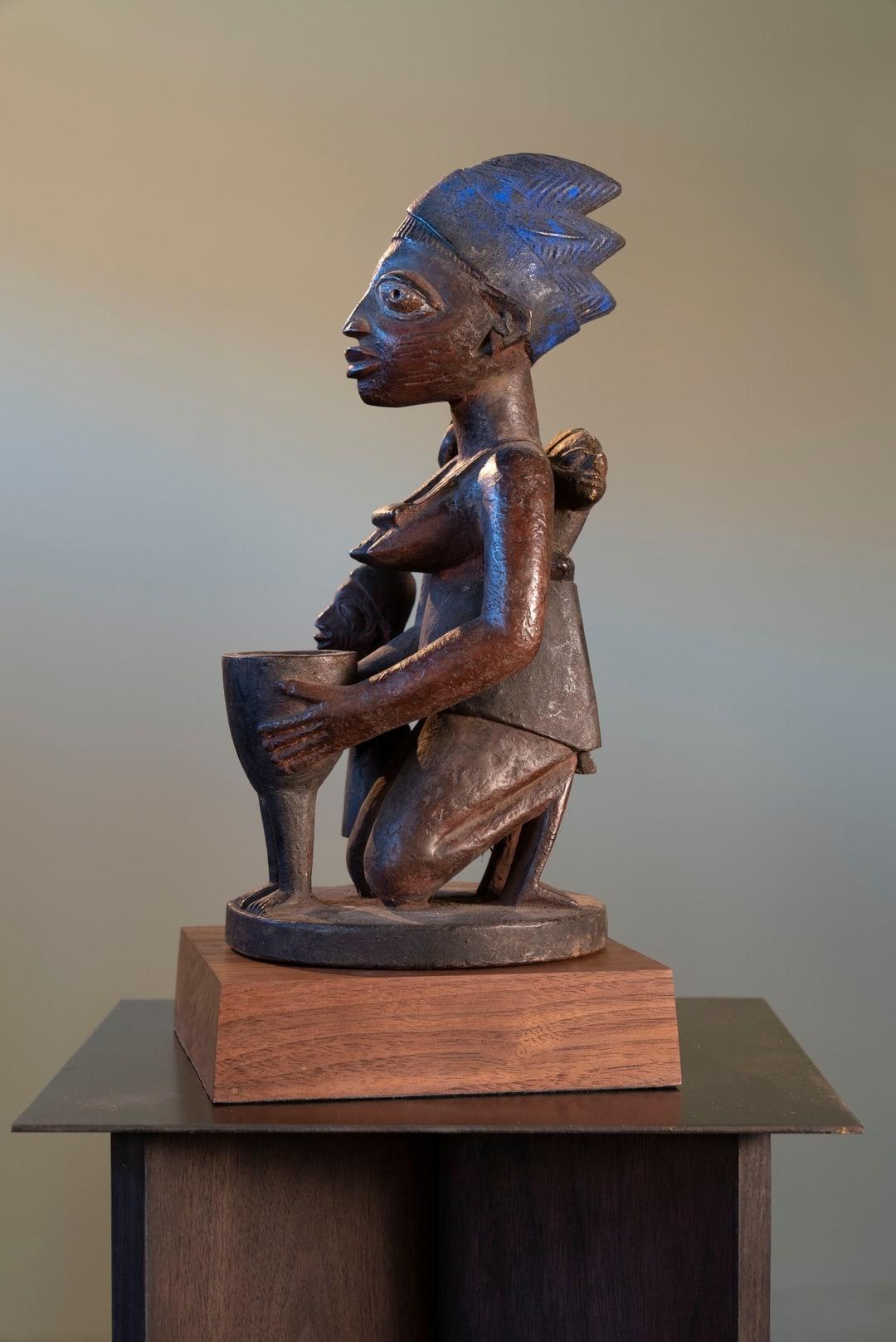 Hardwood Early 20th Century Figurative Sculpture of a Mother with Children  For Sale