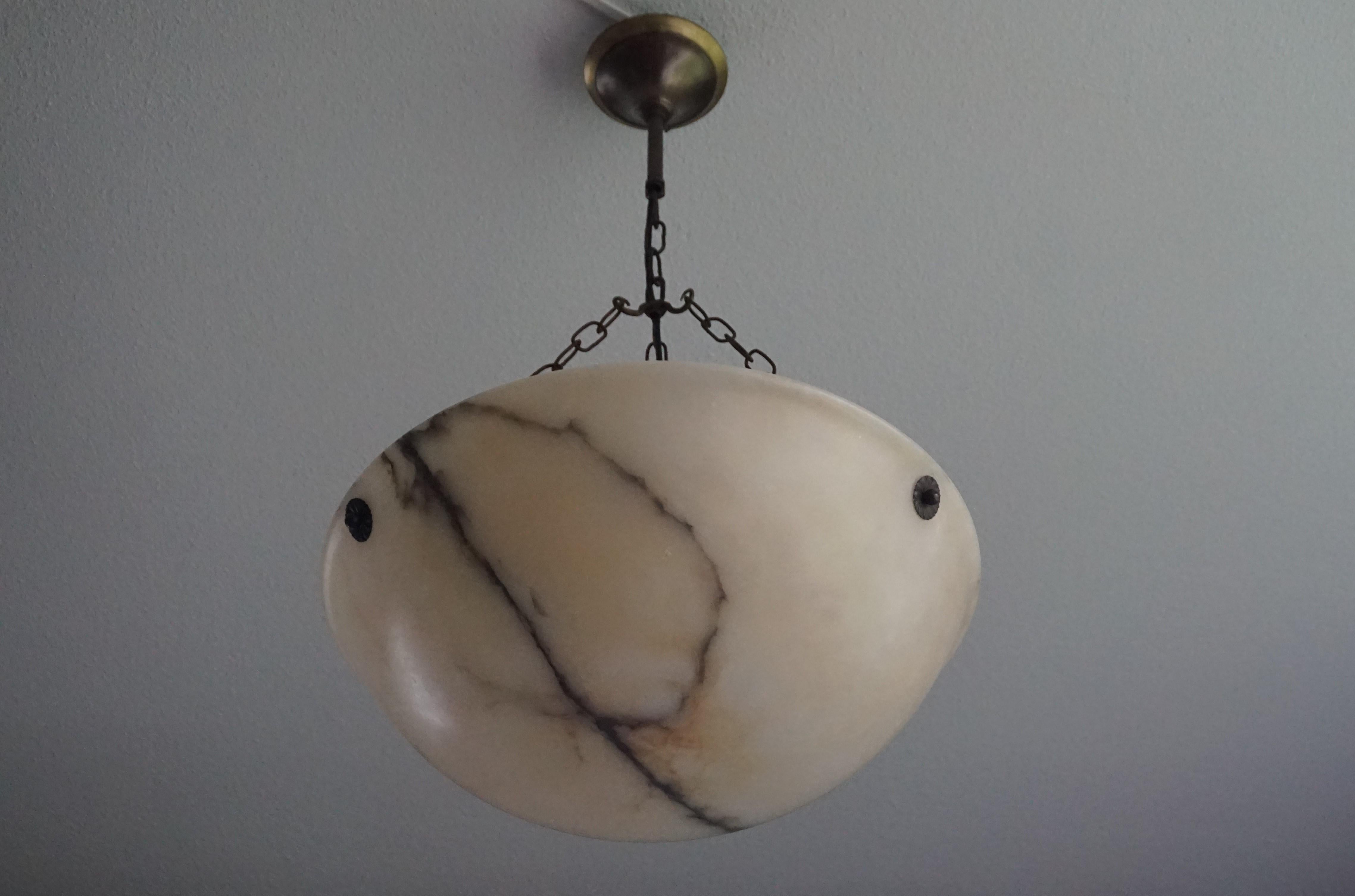 Hand-Crafted Early 20th Century Large and Amazing Condition Alabaster Pendant Chandelier