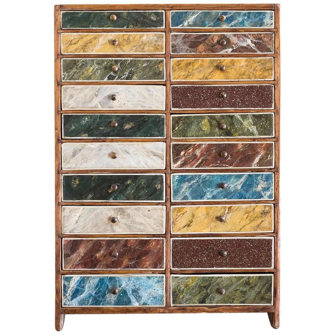 Early 20th Century Marbler and Grainer's Sampler Cabinet