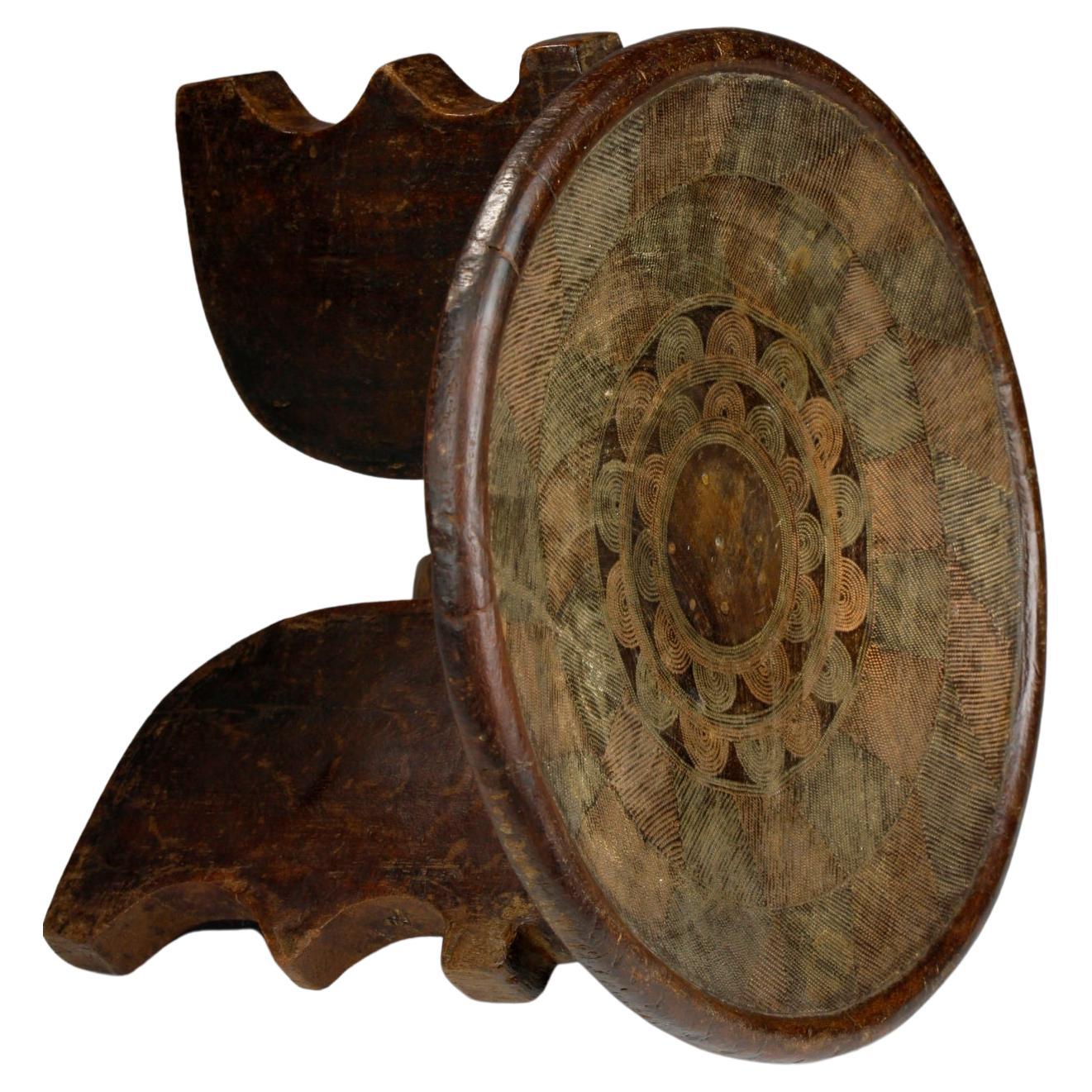 Small Kamba Prestige Stool With Copper and Brass Wirework Decoration, Kenya