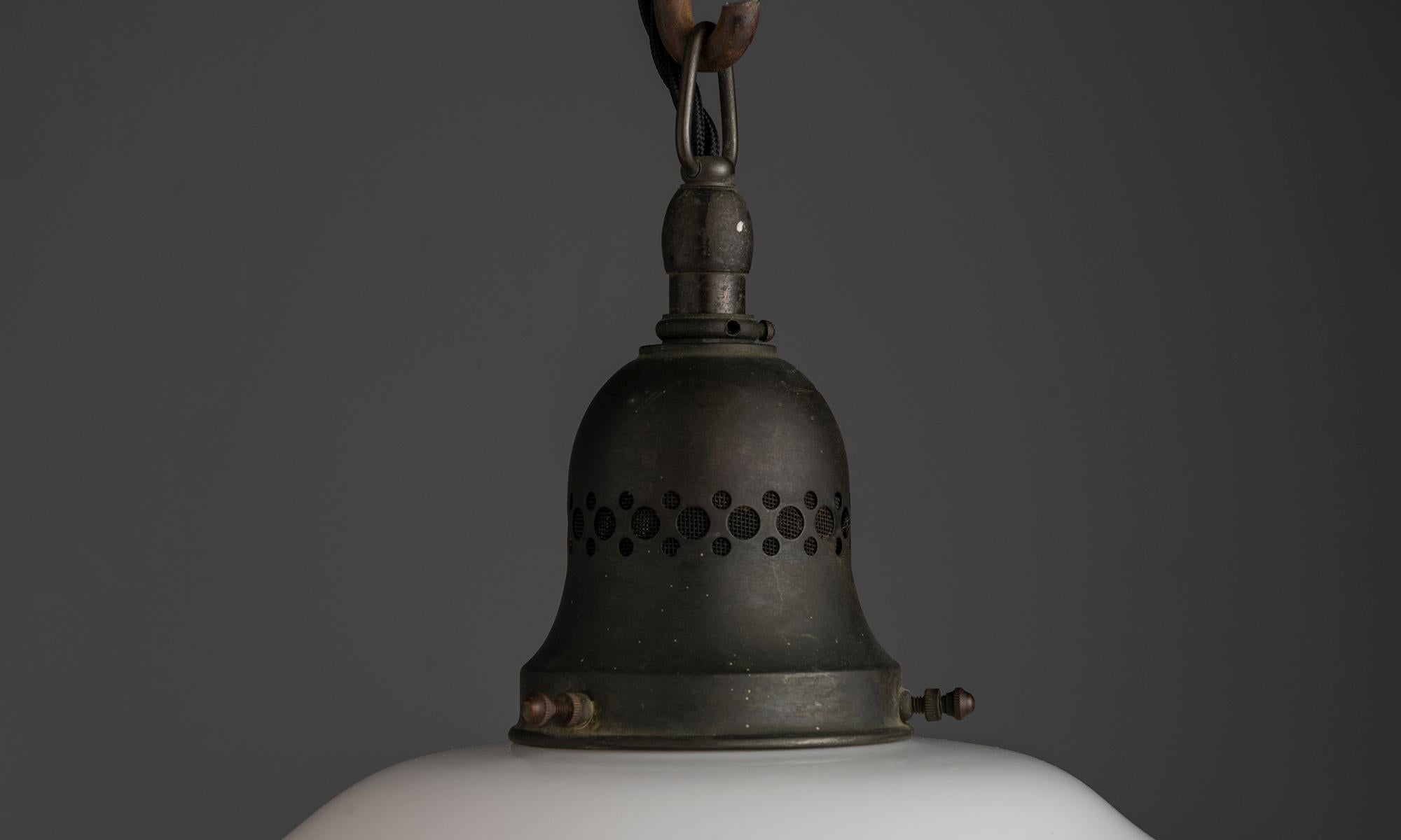 Germany, 1920
Two part opaline pendant with brass hardware.
12”dia x 12”h
Ref. L5171
$ 3,400