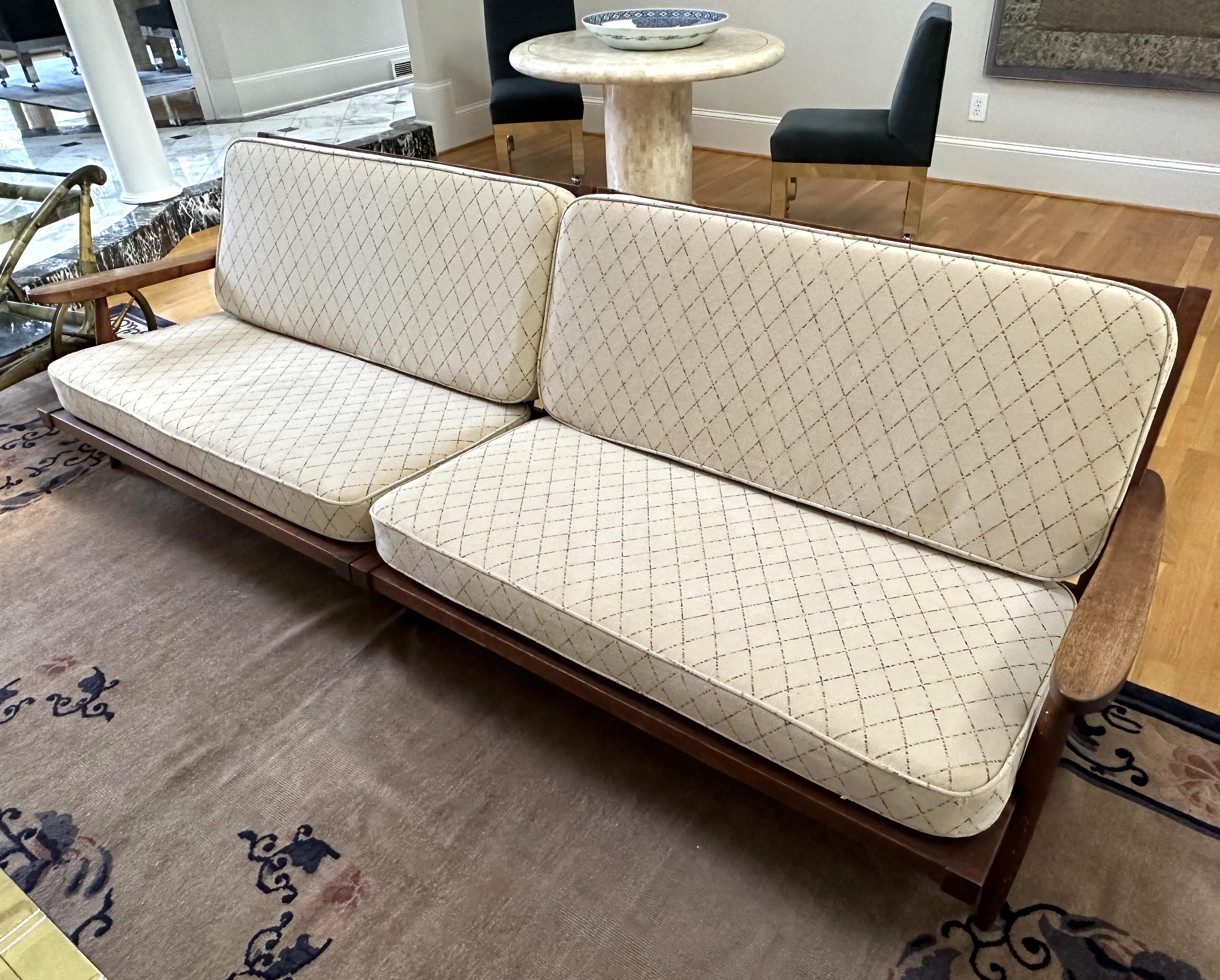 Mid-Century Modern Early Two Sectional Walnut Settees with Cushions by George Nakashima