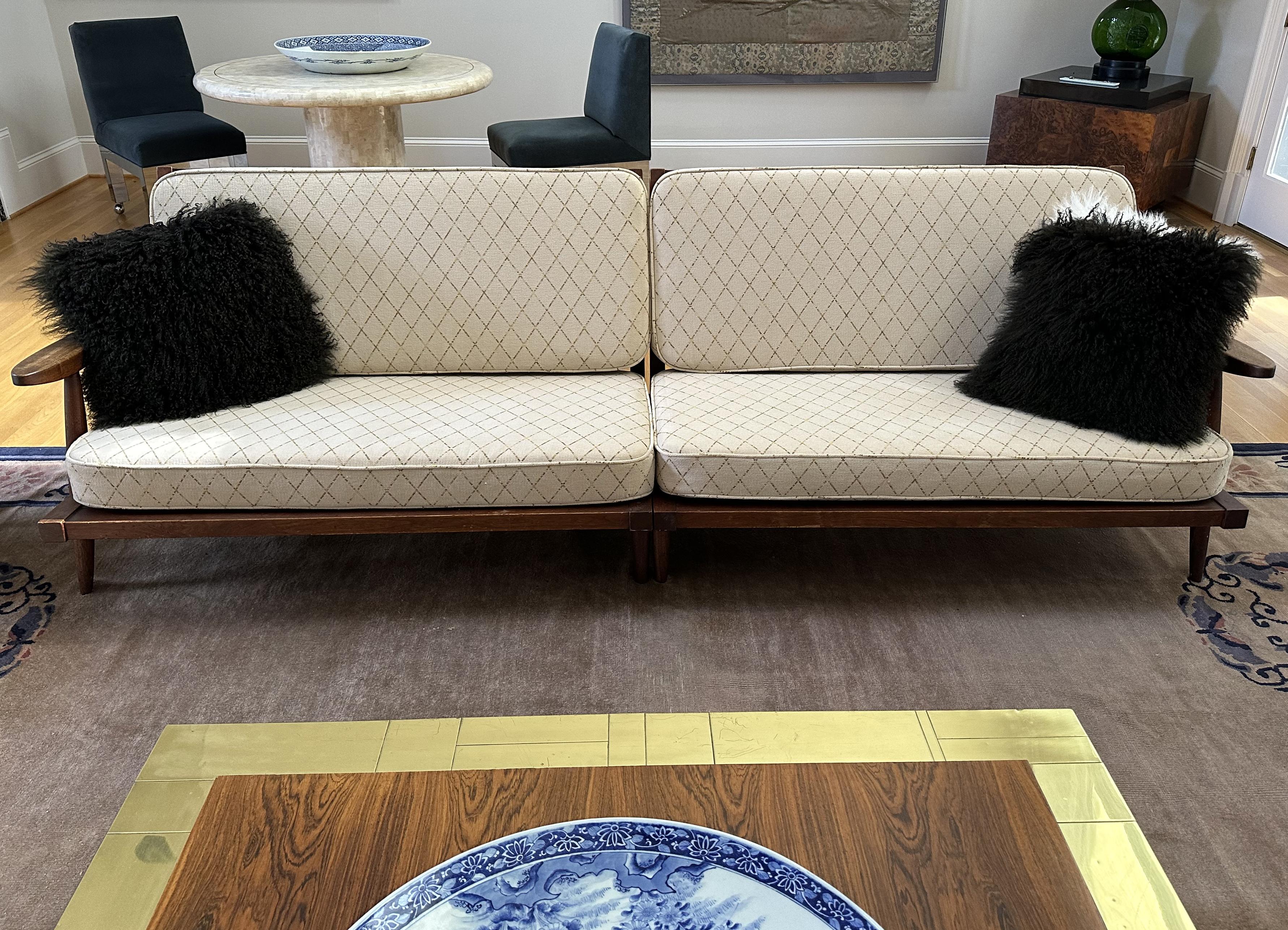 Early Two Sectional Walnut Settees with Cushions by George Nakashima 6