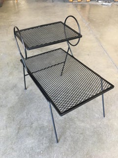 Early Two-Tier Art Deco Mesh Steel Outdoor/Patio Side Table by Woodard
