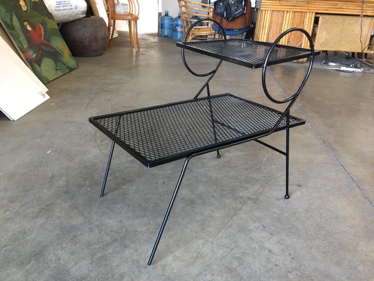 Early TwoTier Art Deco Mesh Steel Outdoor/Patio Side Table by Woodard